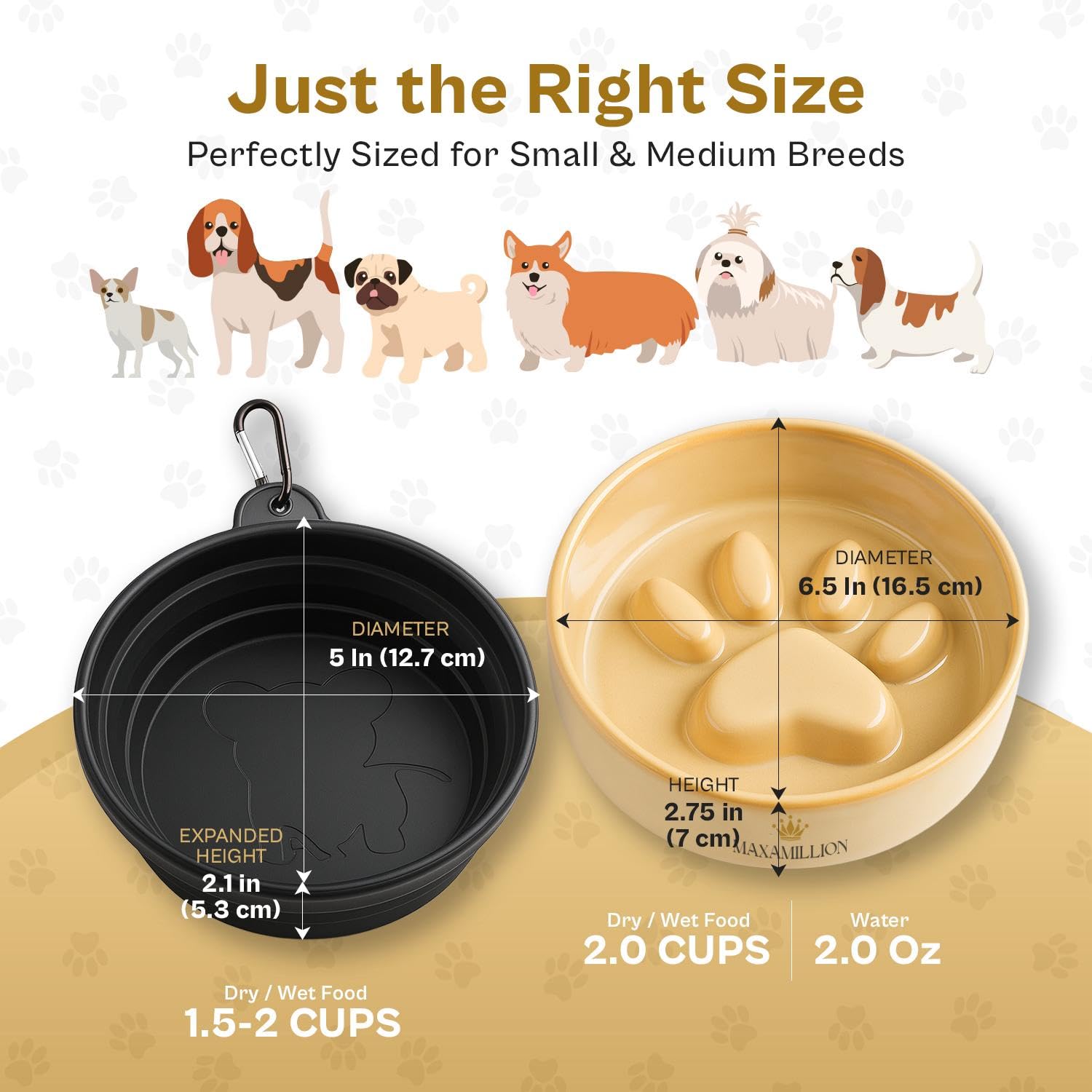 2 Ceramic Slow Feeder Dog Bowls for Small & Medium Dogs - Heavy Puzzle Maze Ceramic Dog Bowl for Fast Eaters to Stop Bloat, Vomi