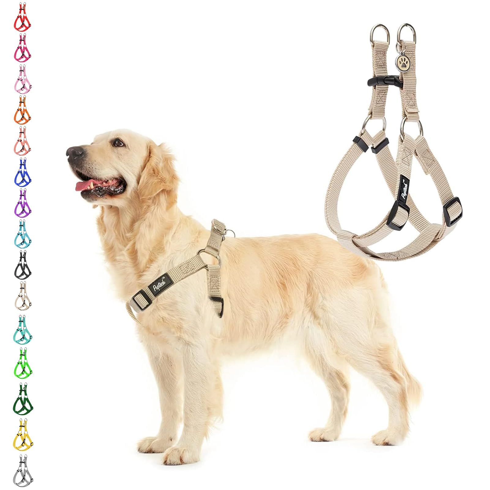 Pupteck No Pull Dog Harness Soft Adjustable Basic Nylon Step In Puppy Vest Outdoor Walking With Id Tag Medium Cream