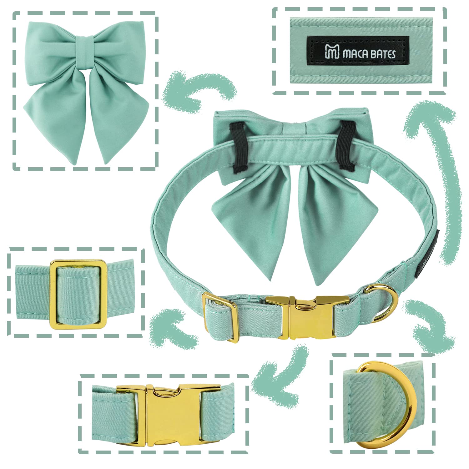 Maca Bates Dog Collar With Bow Bowtie For Dogs Solid Colors Sailor Bow Tie Adjustable Breakaway Green Collars Accessories Birthd