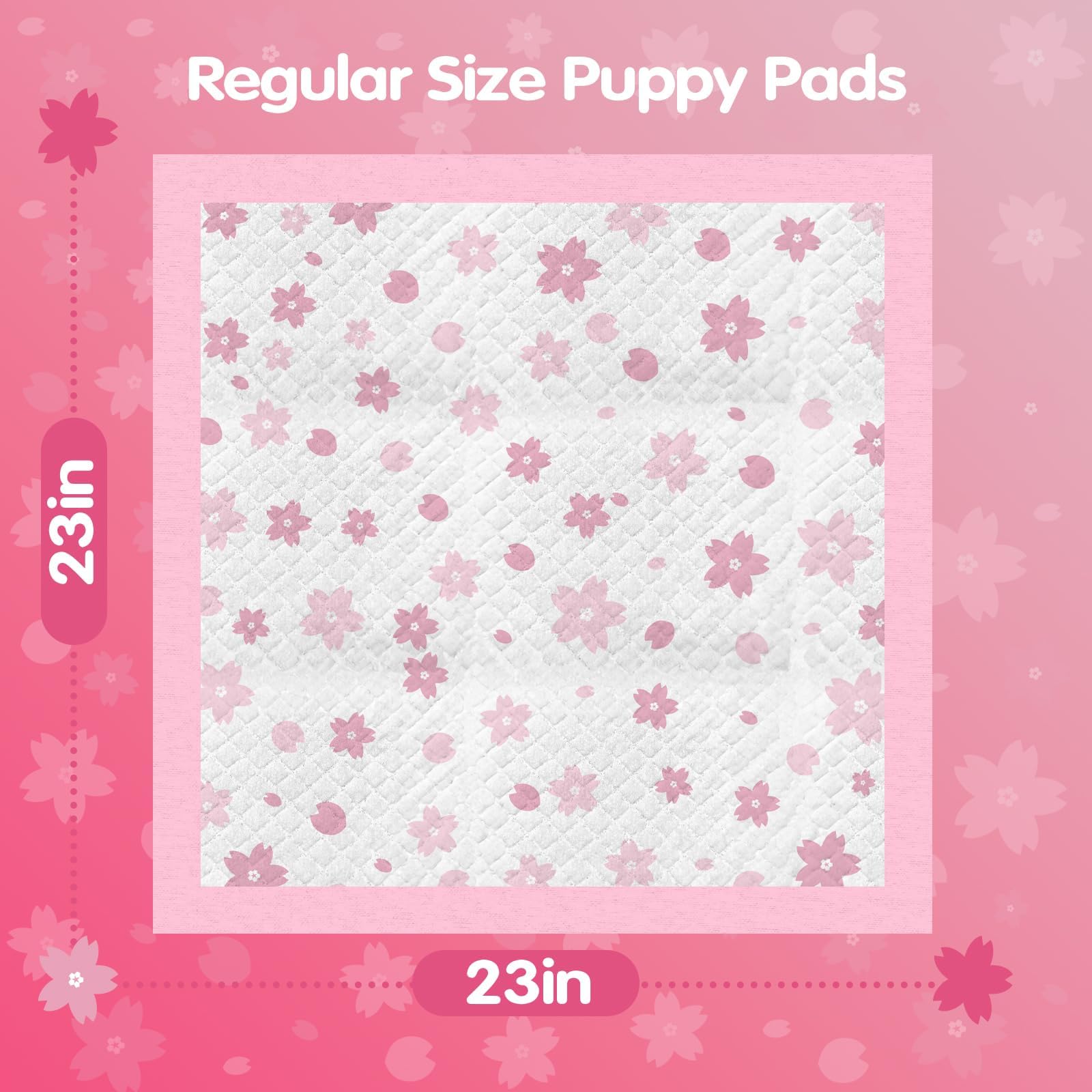 Pink Puppy Pads, Absorbent 23''X 23'' 50 Count Cute Dog Pee Pad With Adhesive Tabs For Potty Training, Leak-Proof Quiky-Dry Pads