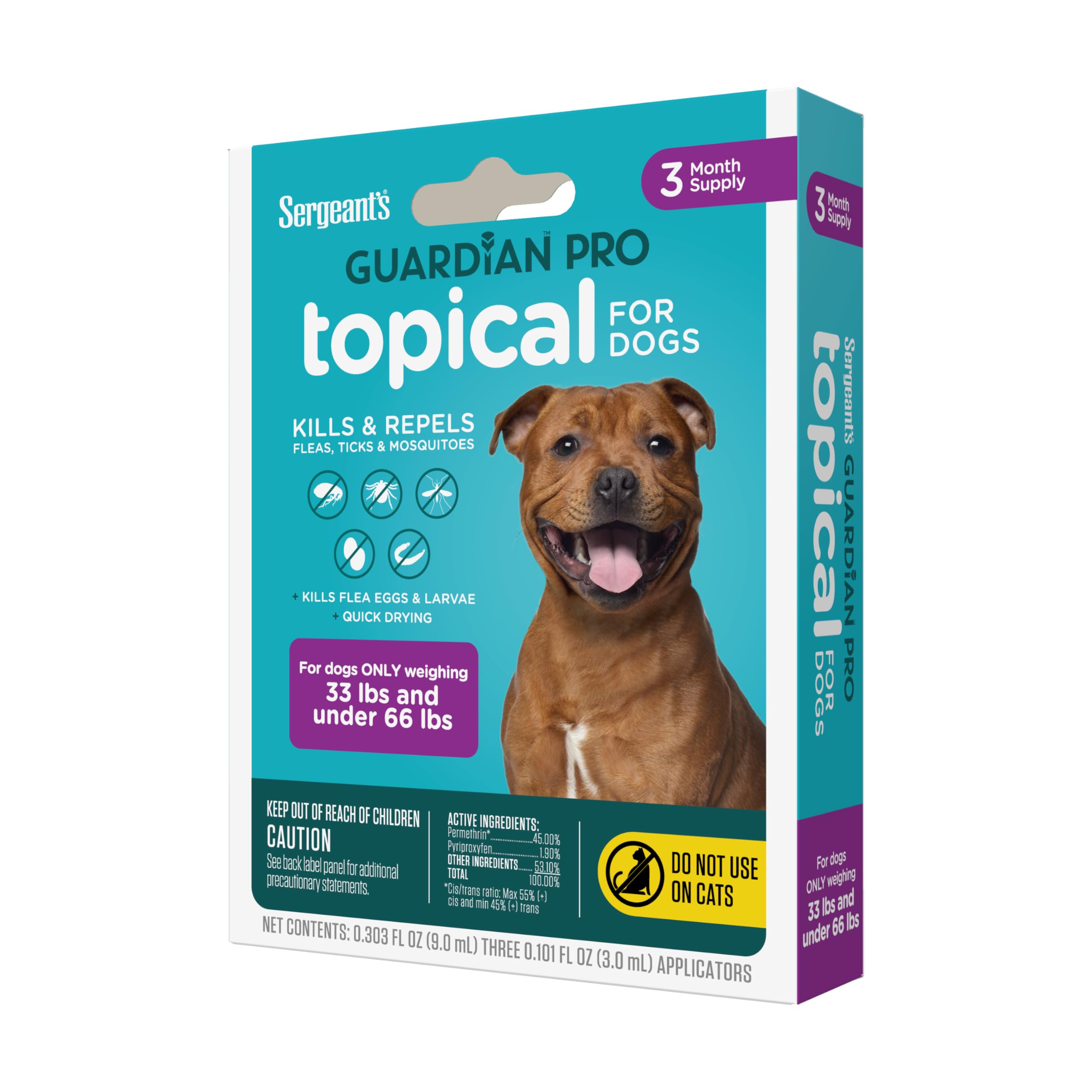 Sergeants Guardian Pro Flea & Tick Squeeze On Topical for Dogs, 33-66 lbs., 3 Count
