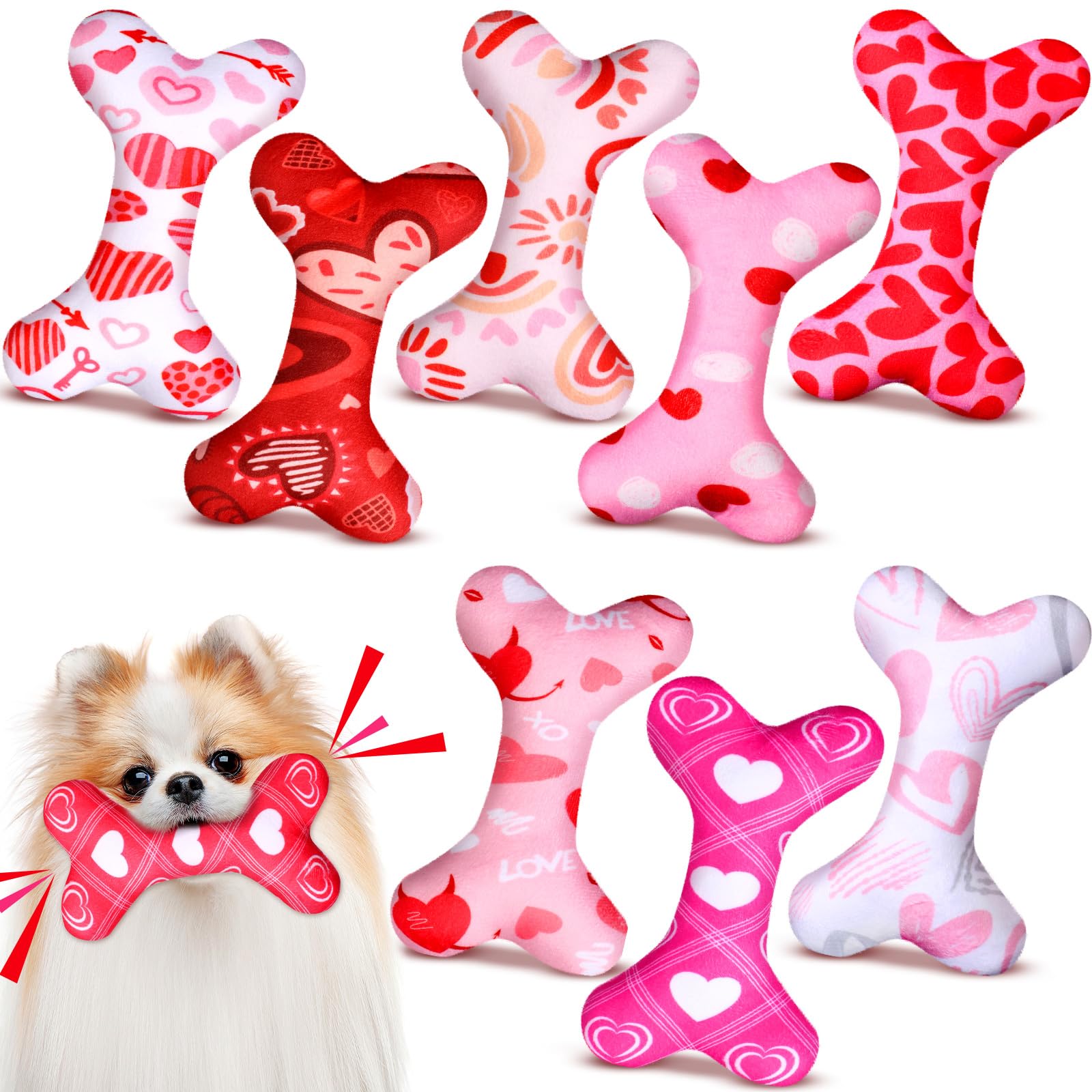 Viorawhite 8 Pack Toys For Dogs Plush Squeaky Bone Shaped Funny Toys Birthday Gift For Small Medium Large Sized Dogs(7.1 X 3.6