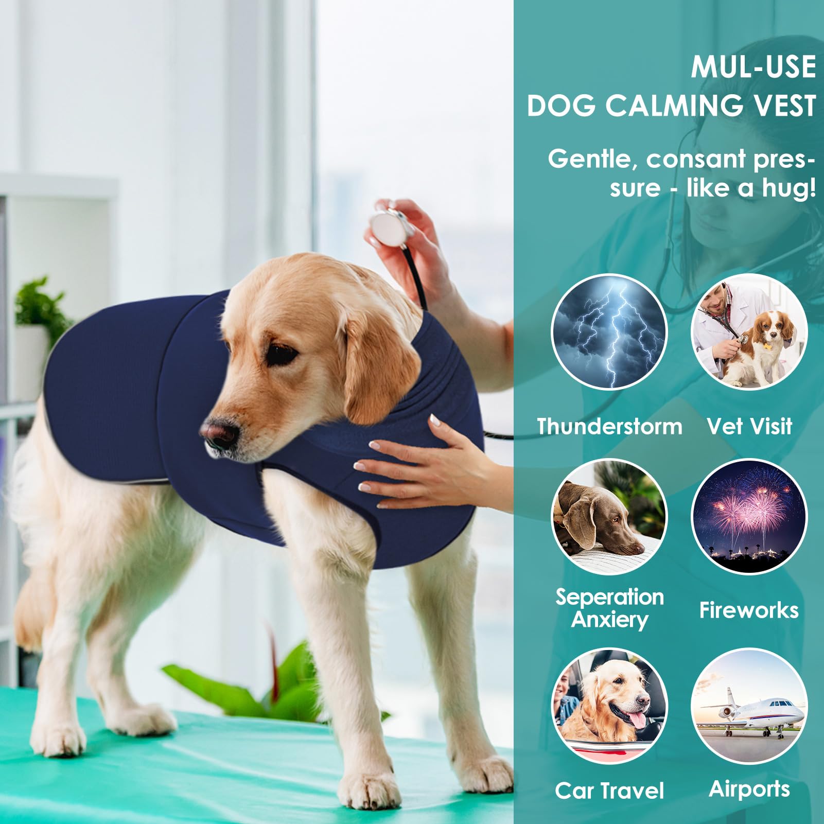 Aofitee Dog Anxiety Calming Hoodie - Thunder & Fireworks Jacket For Travel & Separation Anxiety - Noise Block Ear Protection
