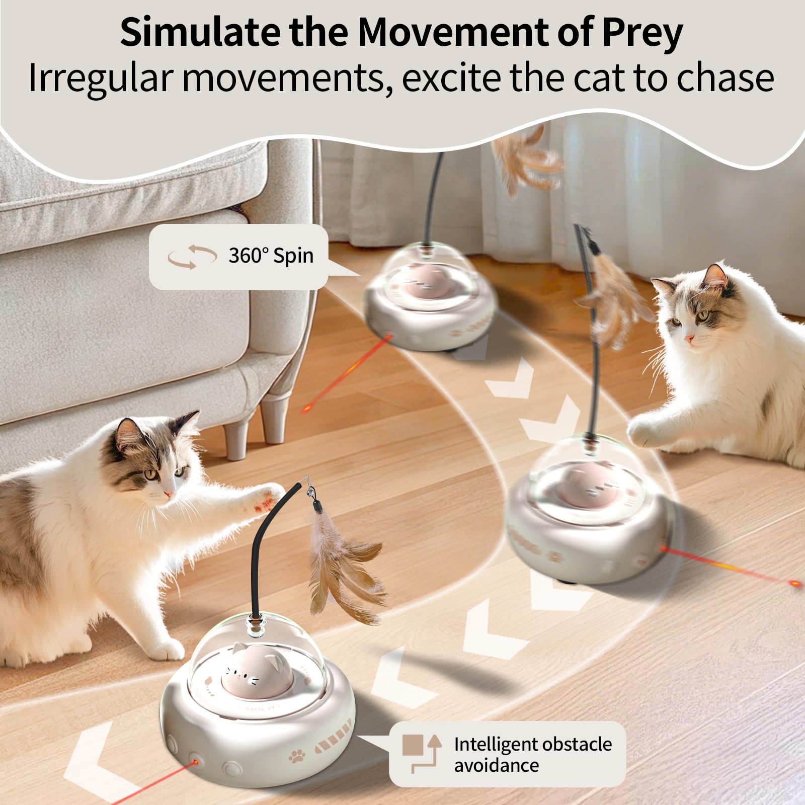 Simxihong Laser Cat Toys For Indoor Cats, 2 In1 Interactive Cat Toys Laser And Feather Cat Wand Rechargeable Automatic Cat Laser