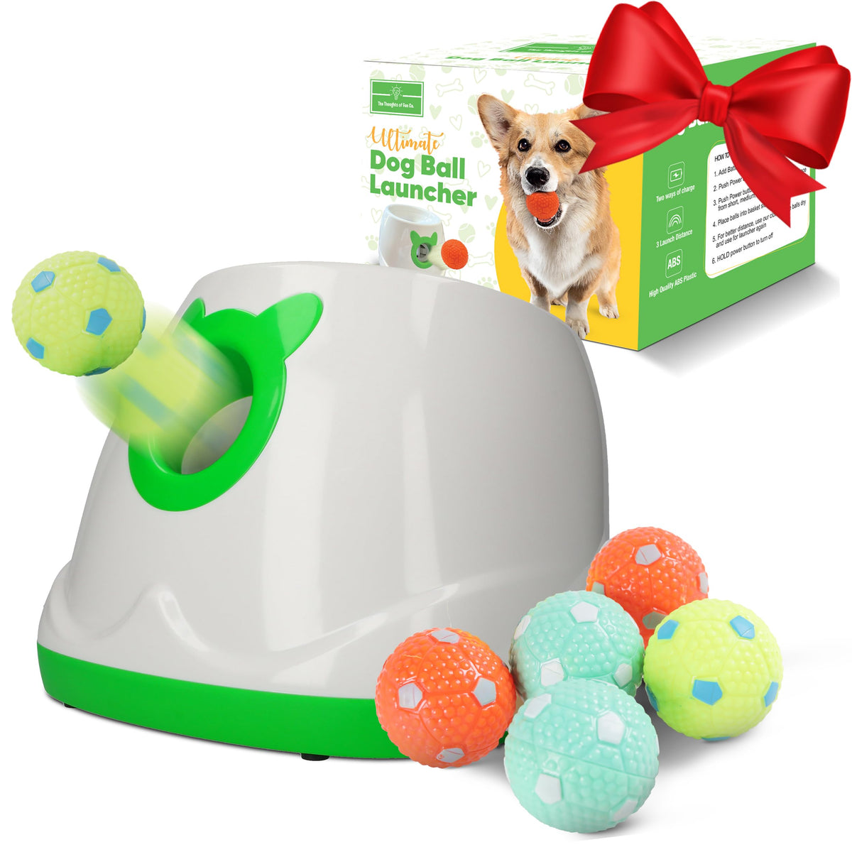 The Thoughts Of Fun Co. Automatic Dog Ball Launcher Dog Fetch Machine For Small To Medium Sized Dogs,3 Launch Distances, Ball La