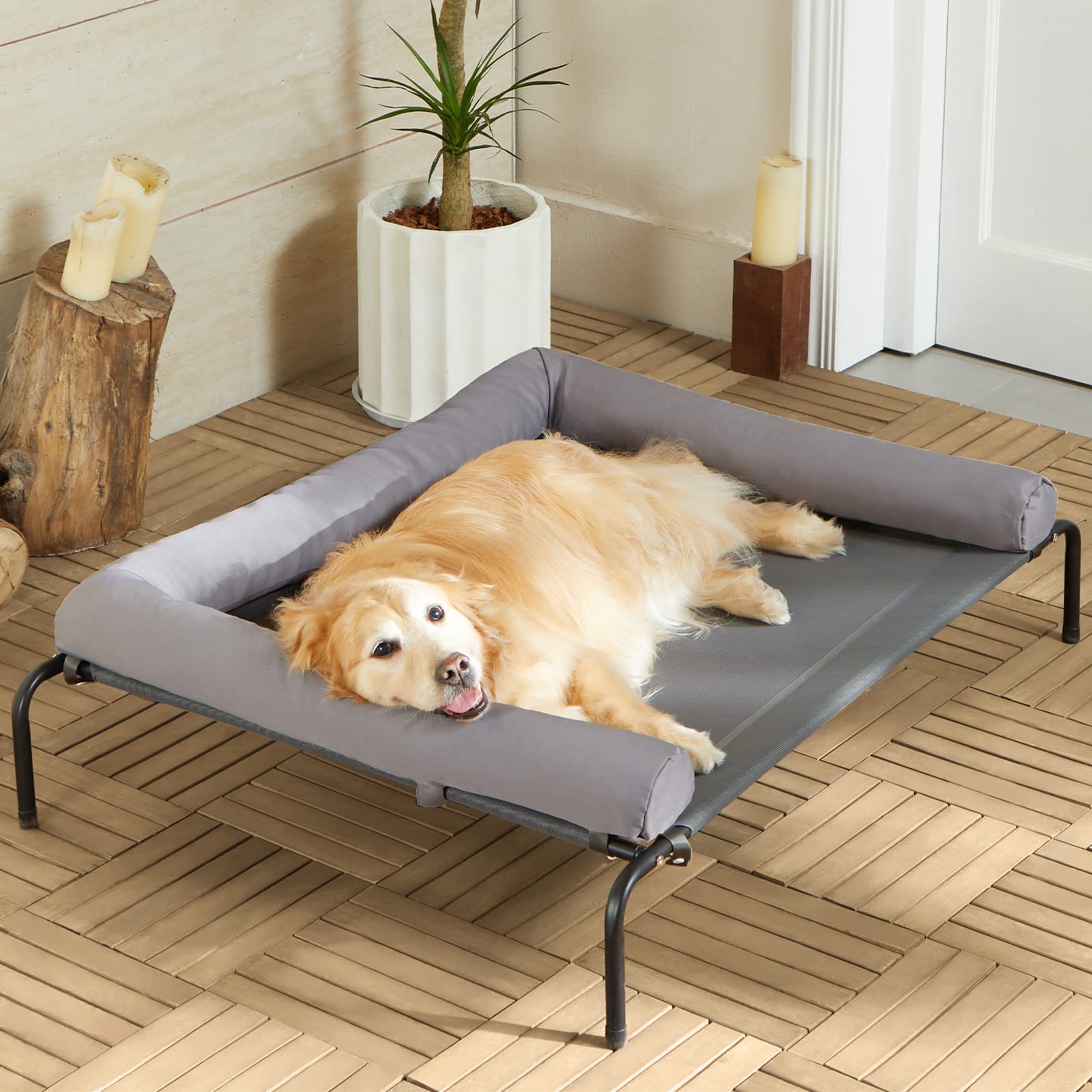 Cooling Elevated Dog Bed For Large Dogs - Waterproof Raised Dog Cot With Slope Headrest, Breathable Teslin Mesh, Durable & Porta