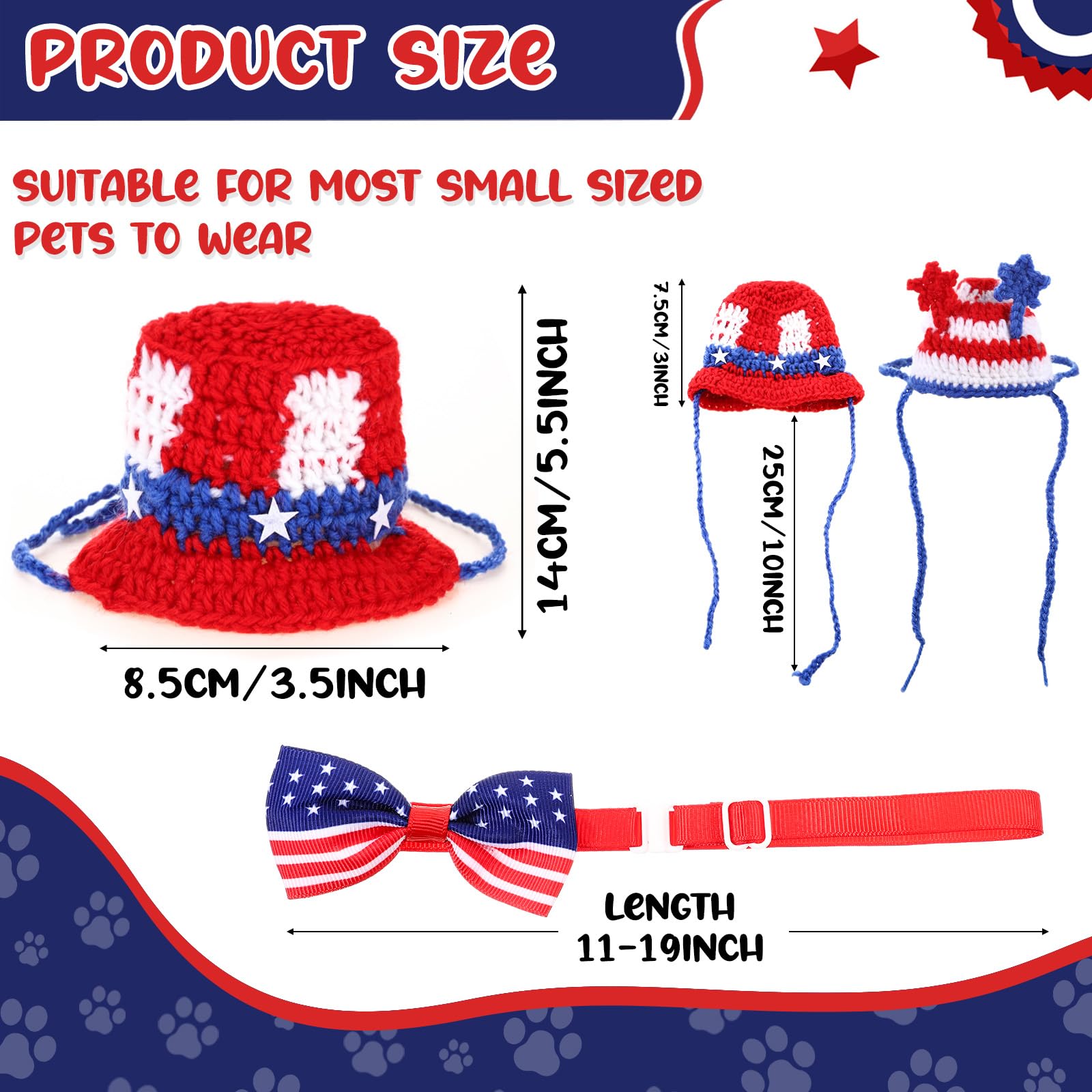 Ganeen 4 Pcs Independence Day Cat Costume 4th of July Pet Hat Headband American Flag Bow Tie Dog Cap USA Small Animal Top Hats N