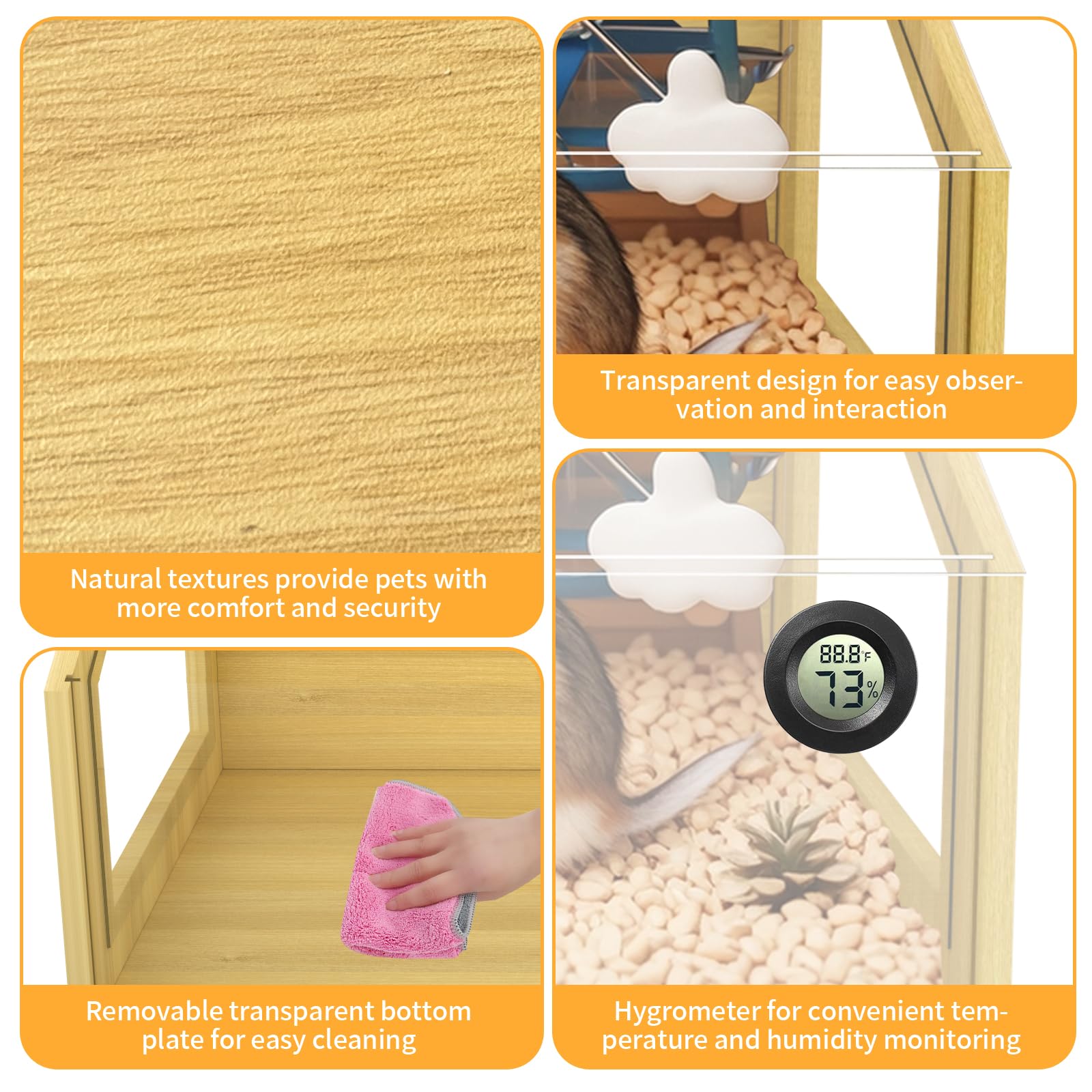 Large Hamster Cage, Chewproof Large Hamster Habitats, Wooden Guinea Pig Cages, Openable Top Roof, Lockable Gerbil Cage, Small An