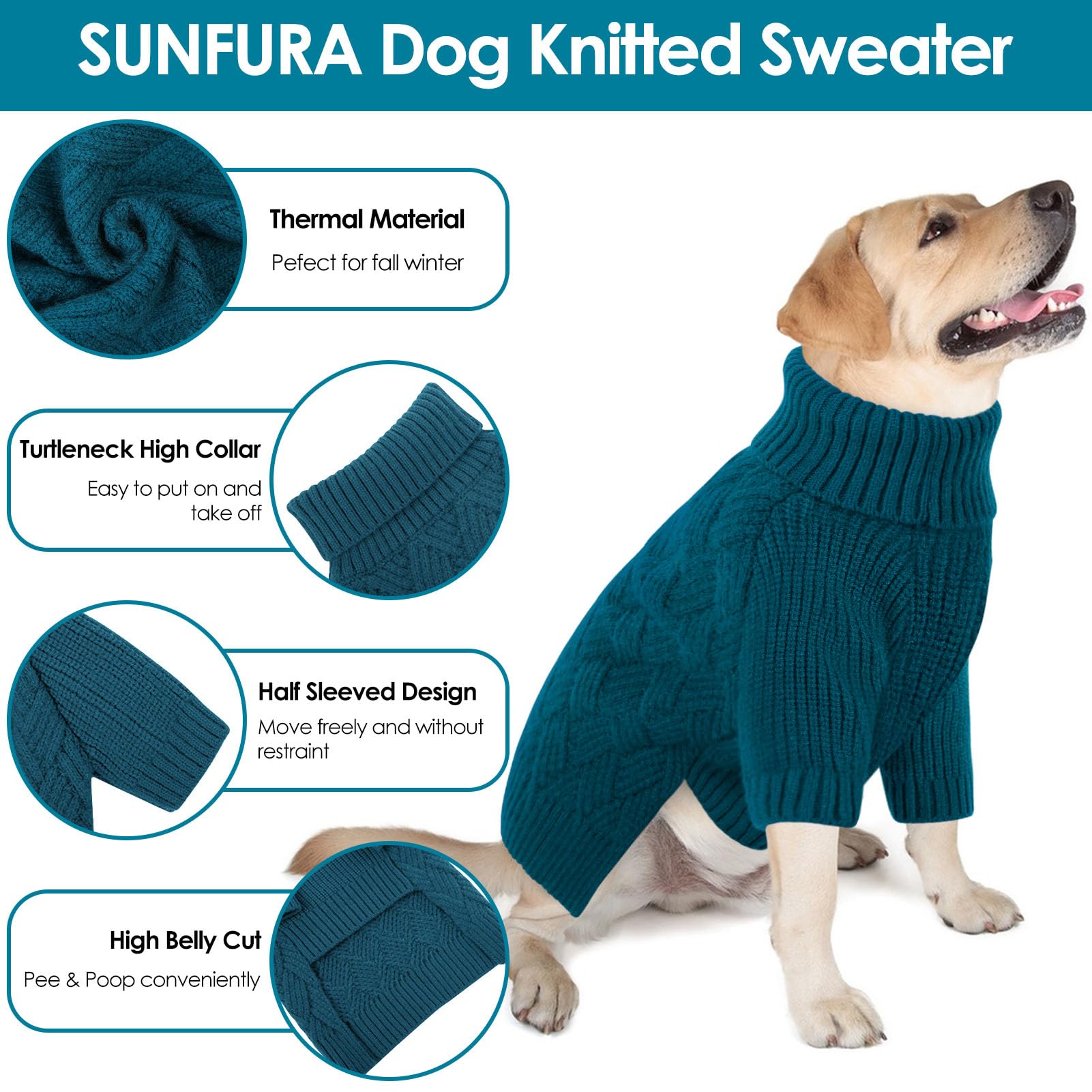 SUNFURA Dog Sweater, Warm Dog Sweater Large Size Dog Boy, Large Dog Sweater Pet Dog Pullover for Christmas, Solid Color Pet Wint