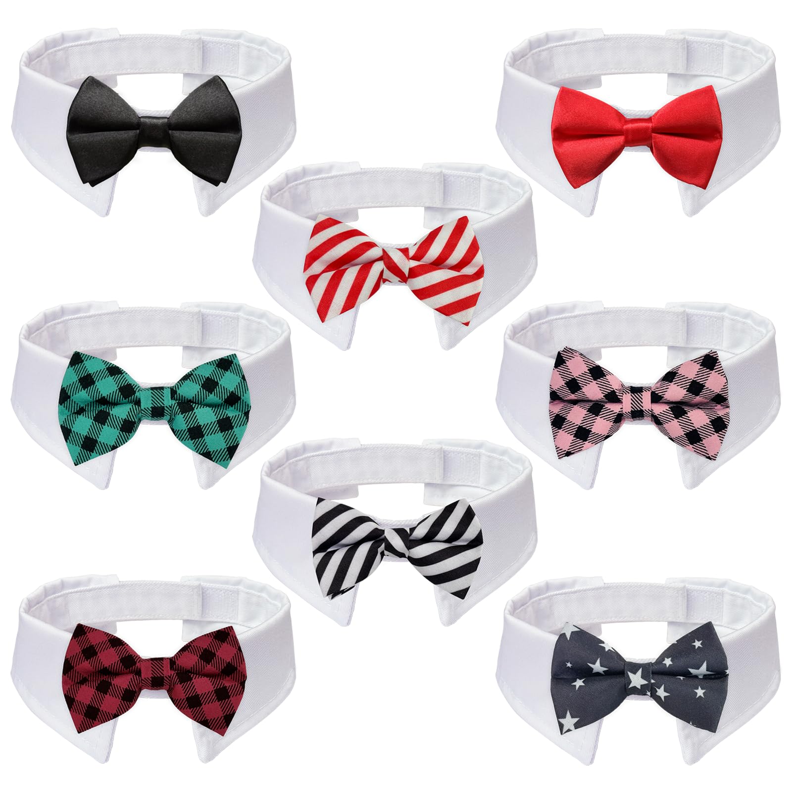 Bow Ties For Dogs, Koolmox 8Pcs Adjustable Tux Dog Collar With Dog Bowtie, Tuxedo For Dogs,White Dog Collar For Large Dogs Weddi
