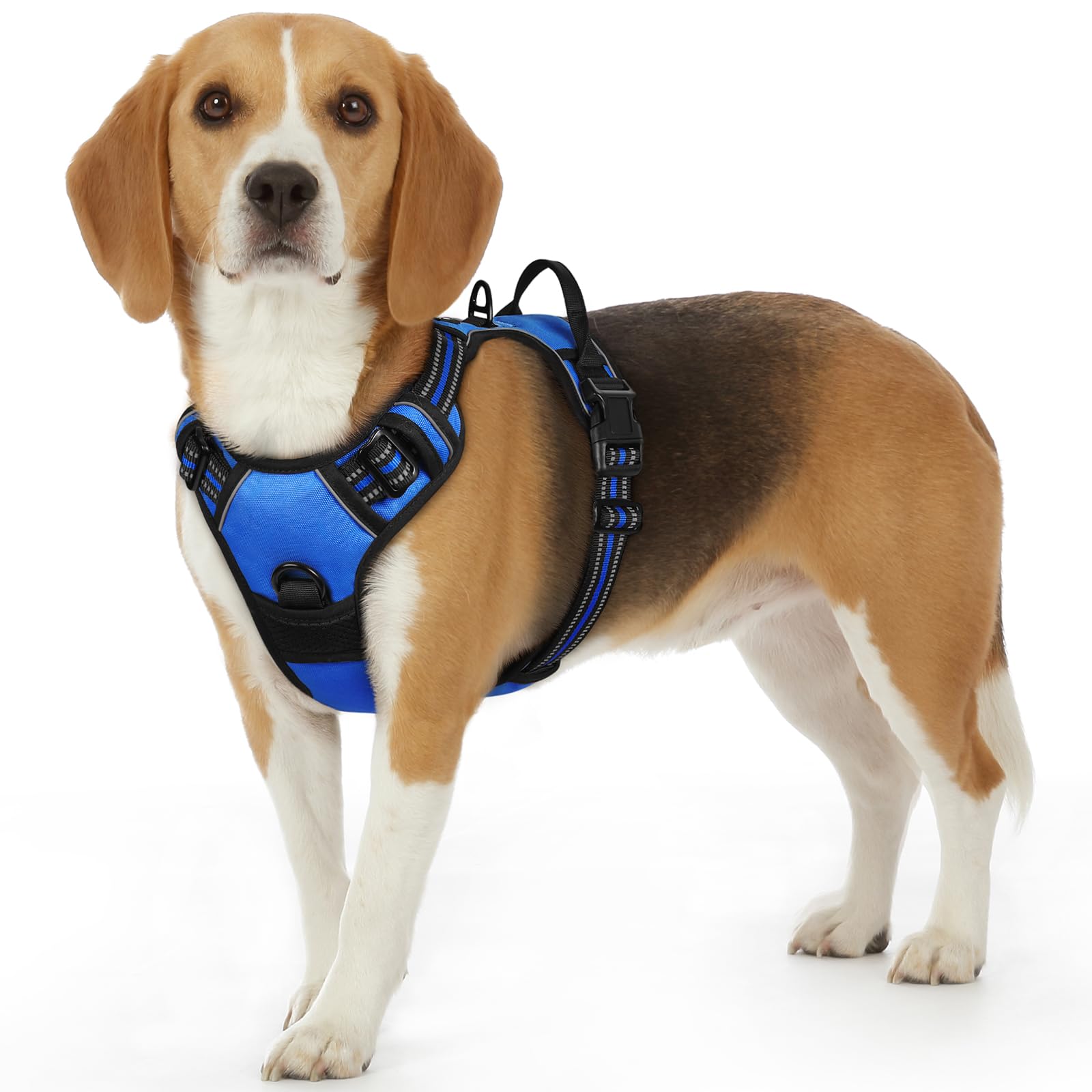 Eagloo Dog Harness Small Sized Dog, No Pull Service Vest With Reflective Strips And Control Handle, Adjustable And Comfortable For Easy Walking, No Choke Pet Harness With 2 Metal Rings, Blue, S