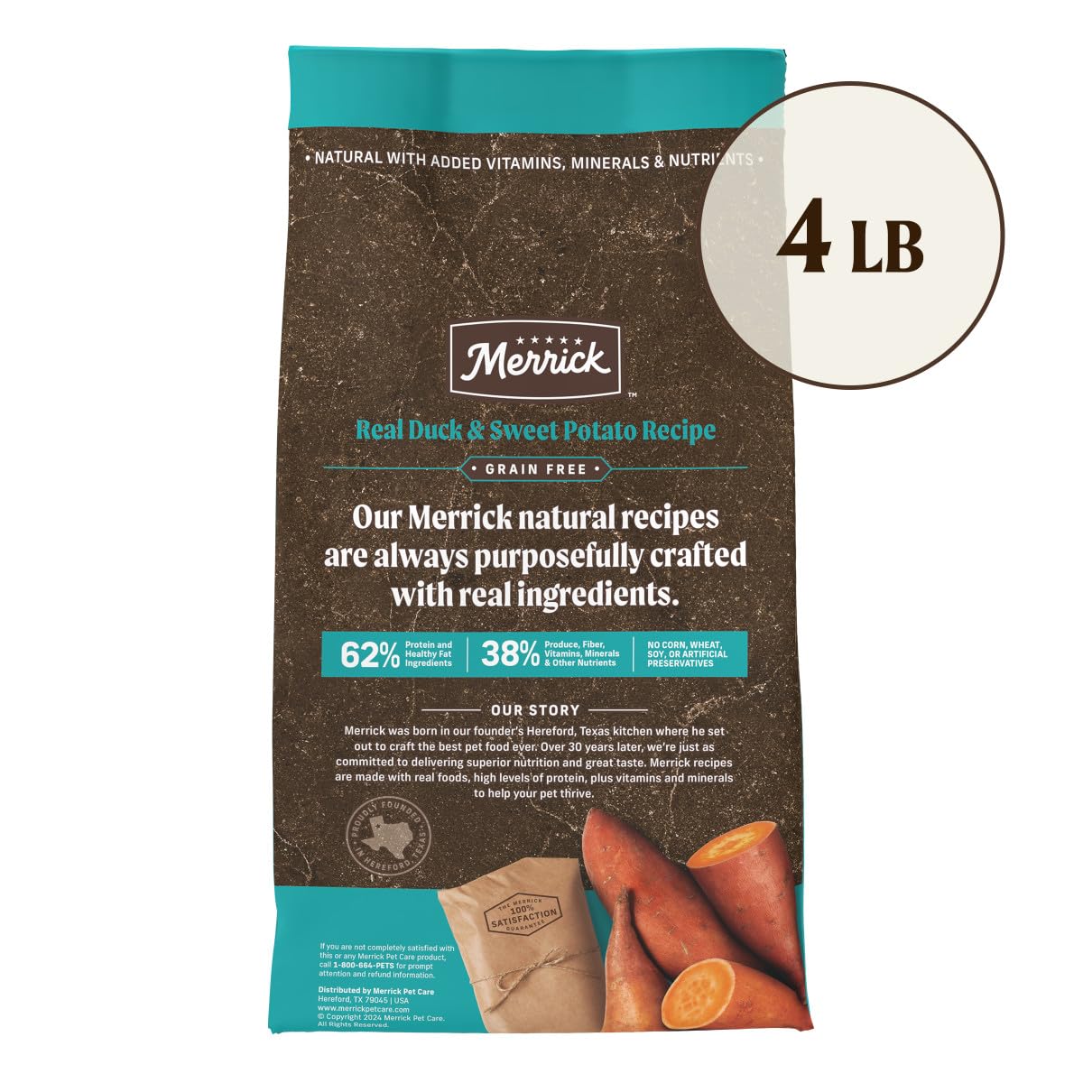 Merrick Premium Grain Free Dry Adult Dog Food, Wholesome and Natural Kibble with Real Duck and Sweet Potato - 4.0 lb. Bag