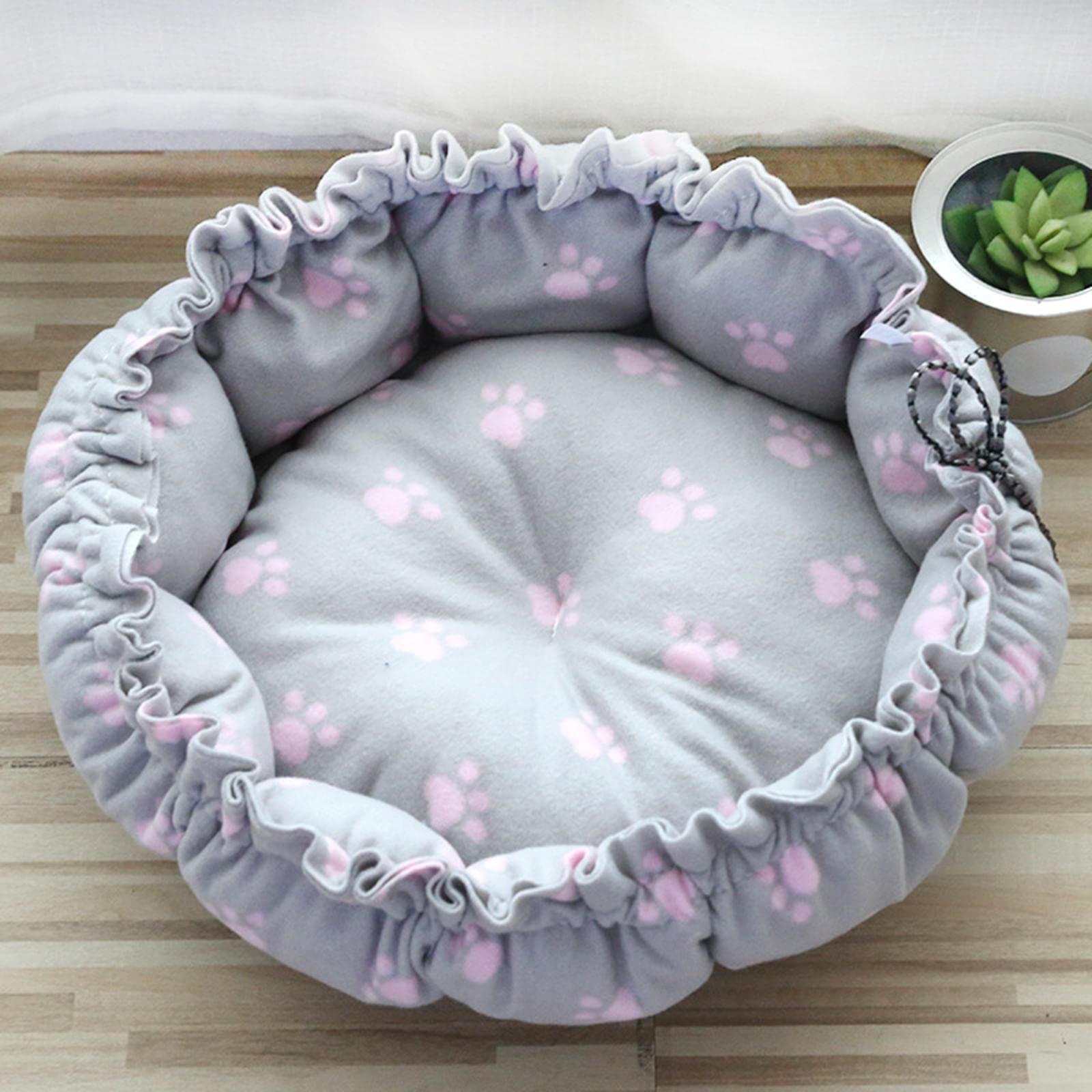 CALANDIS Fluffy Pet Dog Cat Bed Mat Adjustable Warm Supplies Cushion Pink Paw Print