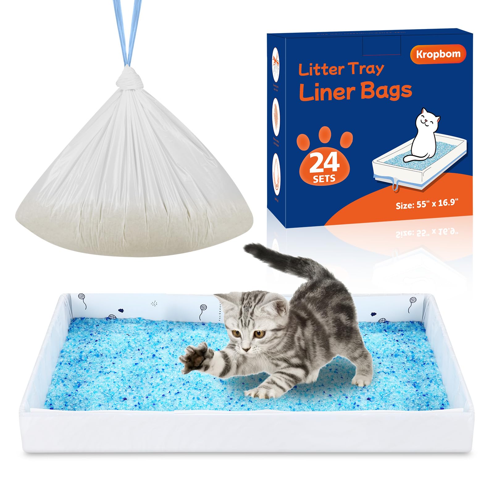 24 Pack Litter Box Liners Compatible with Safe Pets Scoopfree Cat Litter Box Tray Refill, Large Cat Waste Poop Bags with Anti-sc