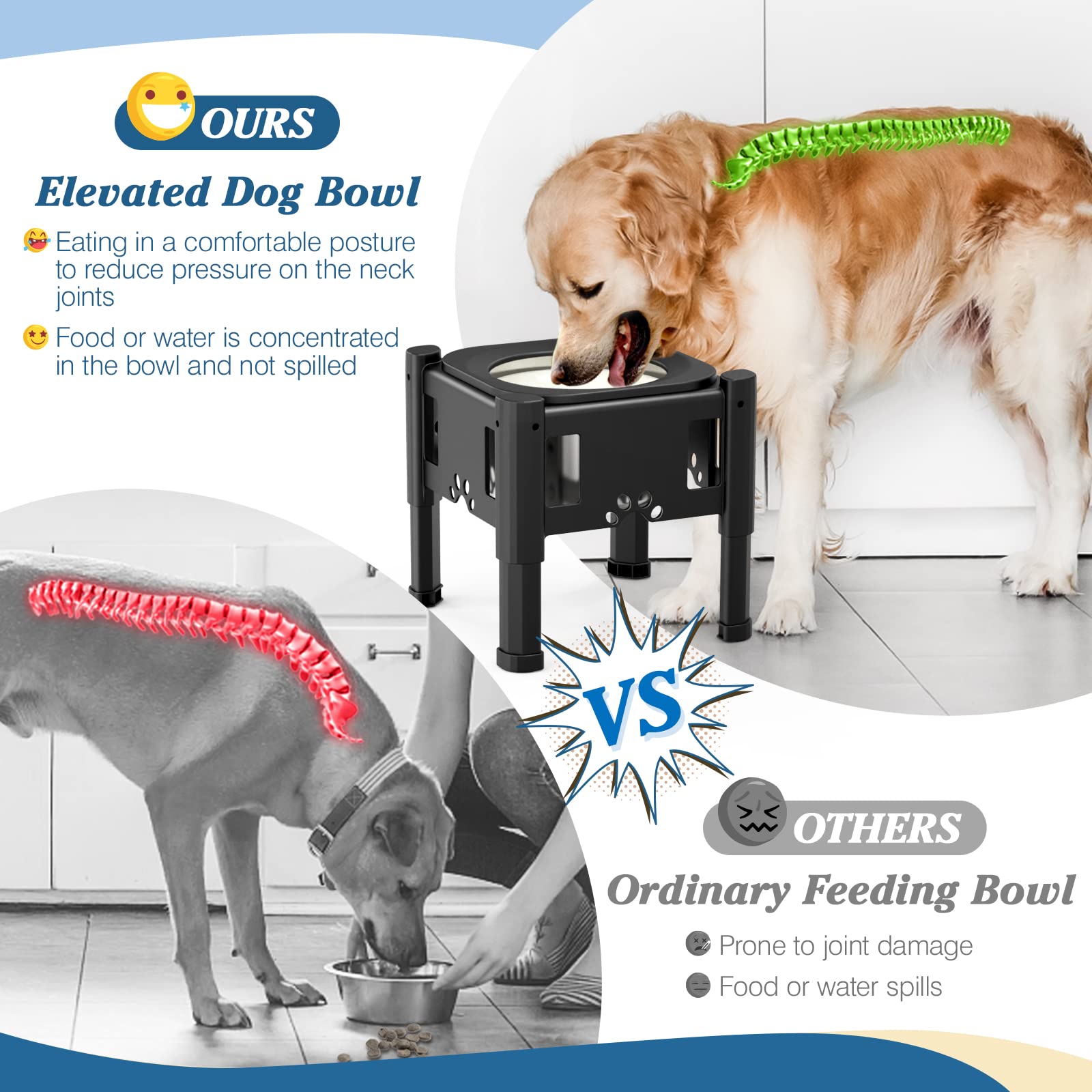 Lewondr Dog Water Bowl, 80OZ Large Capacity Raised Water Bowl for Dogs with Dog Slow Feeder Bowl, No Spill Water Bowl for Dogs 3