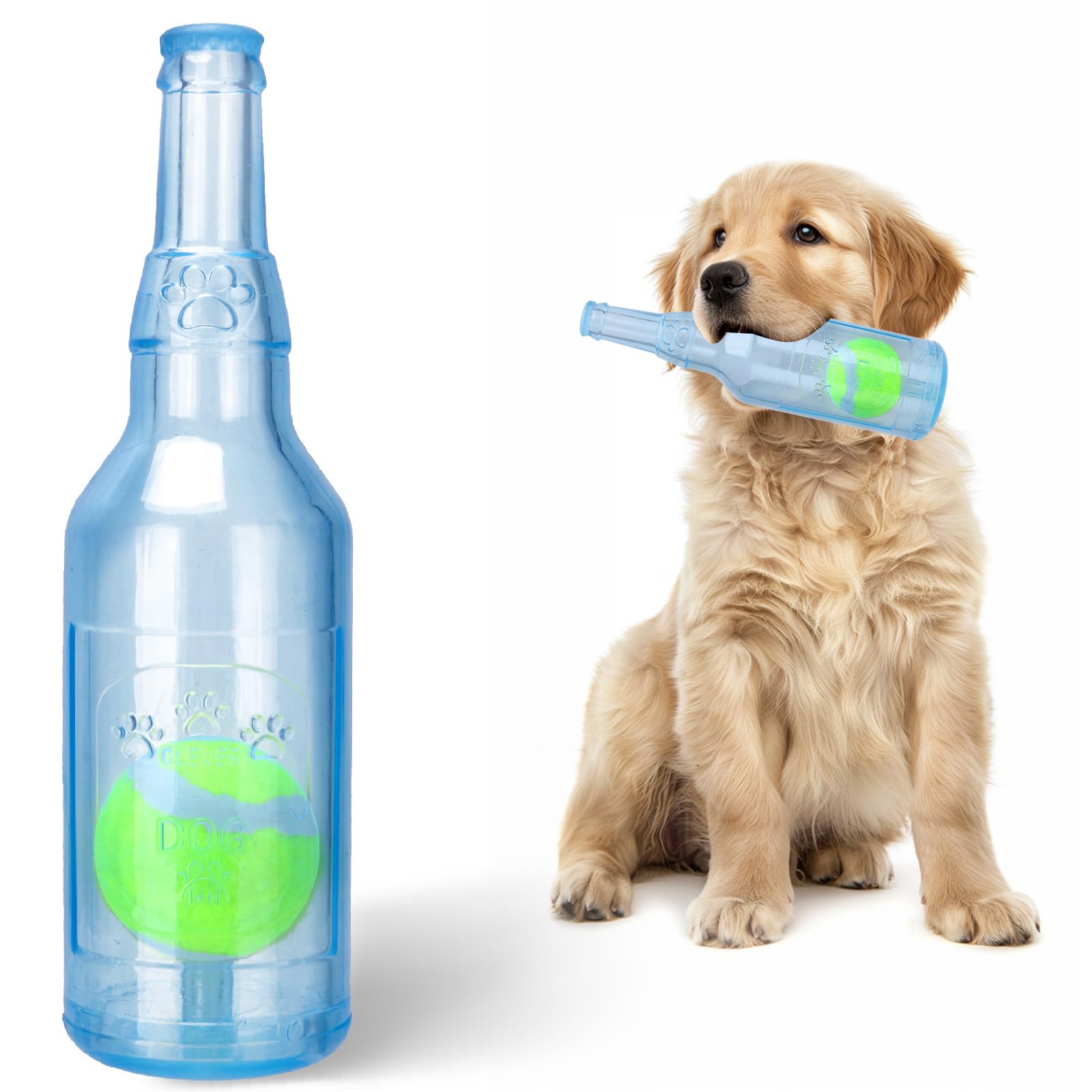 Generic Squeaky Chew Toy For Dogs, Tpr Bottle With Tennis Ball Inside (Blue, Small)