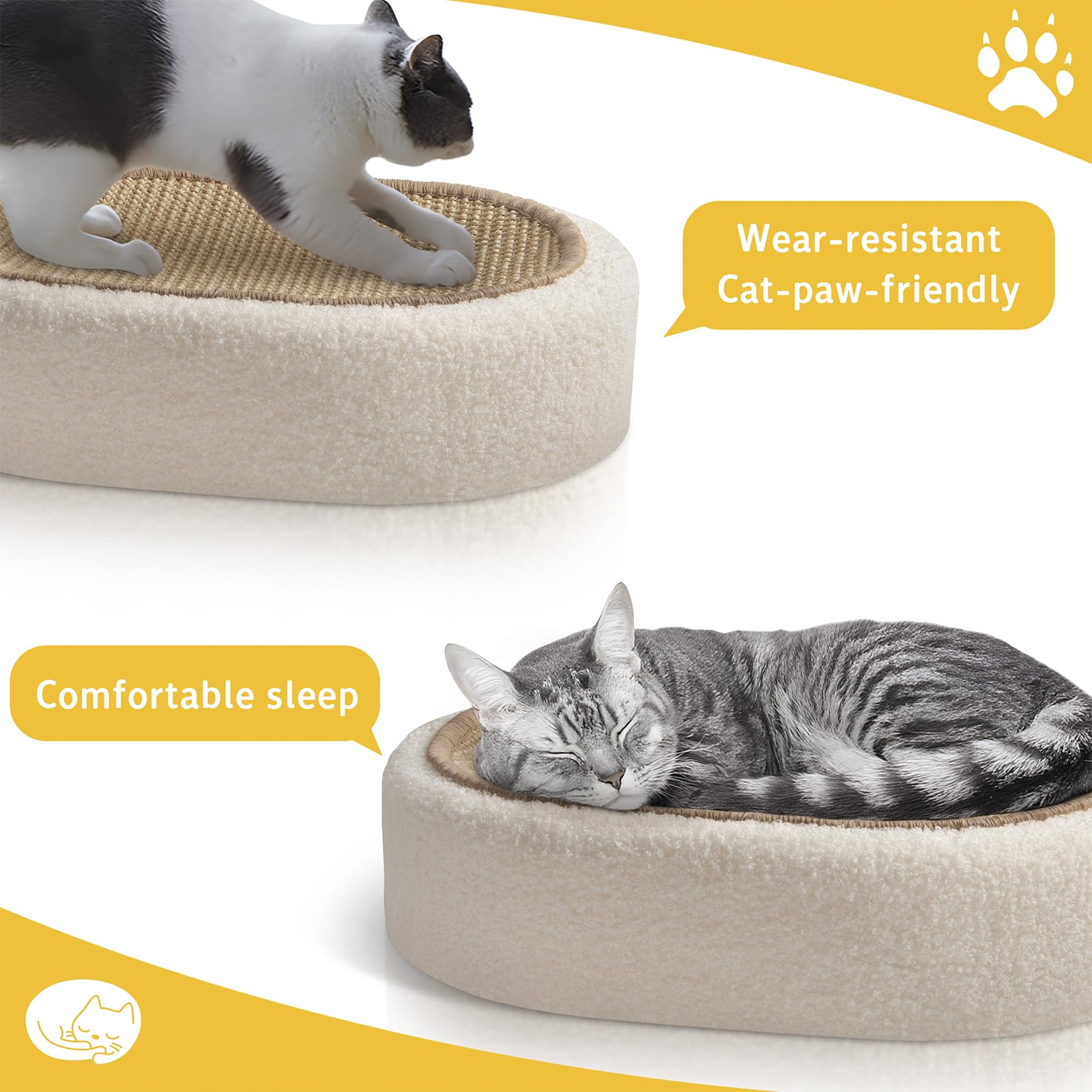 Fengsaobao Cat Scratcher Bed 2 In 1, Sisal Cat Scratching Pads Beds For Kitten, With Anti-Slip, Protect Furniture Sofa, No Debri