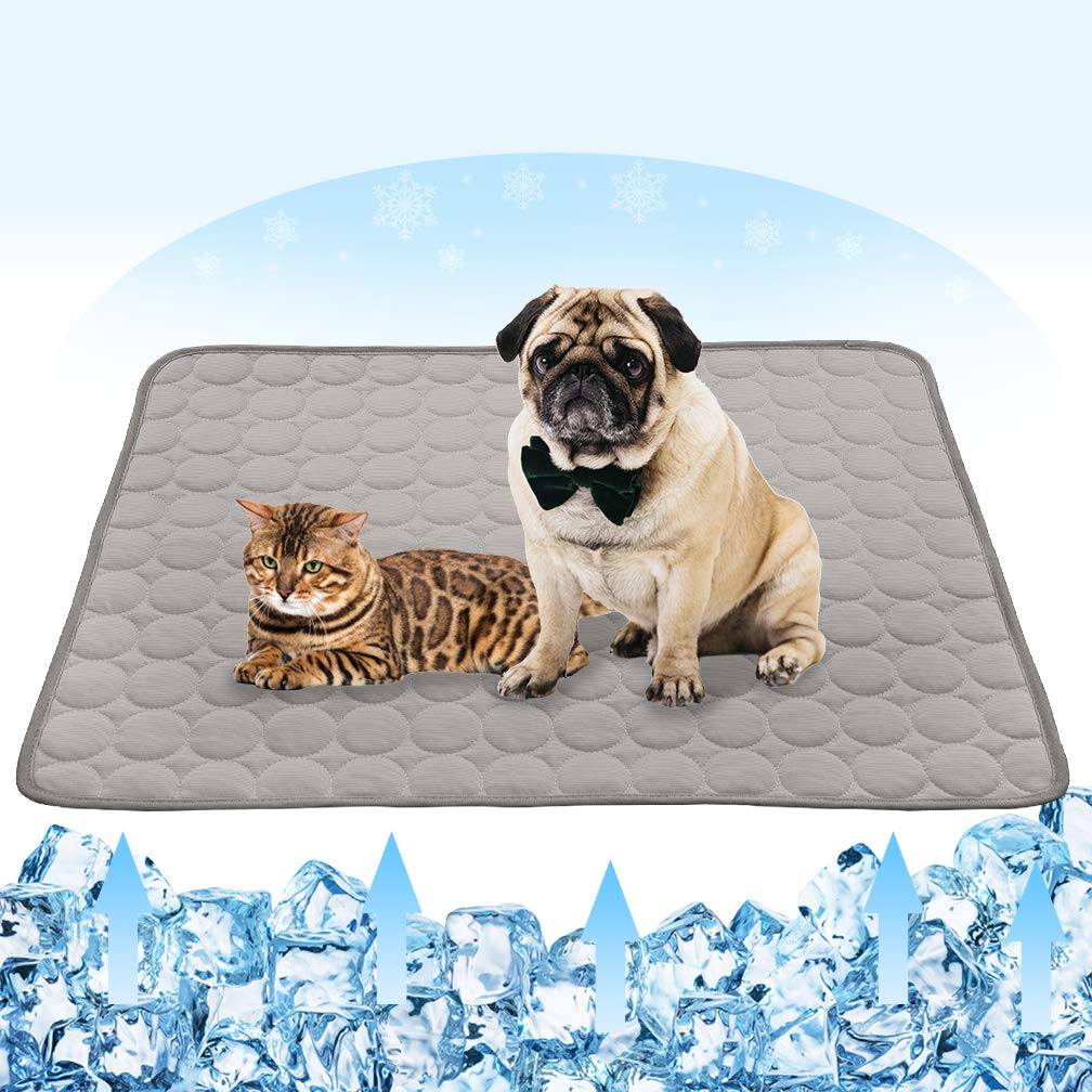 Vemee Summer Cooling Mat For Dogs & Cats - Breathable Ice Silk Self-Cooling Pet Mat, Portable & Washable - 28 X 22In, Grey