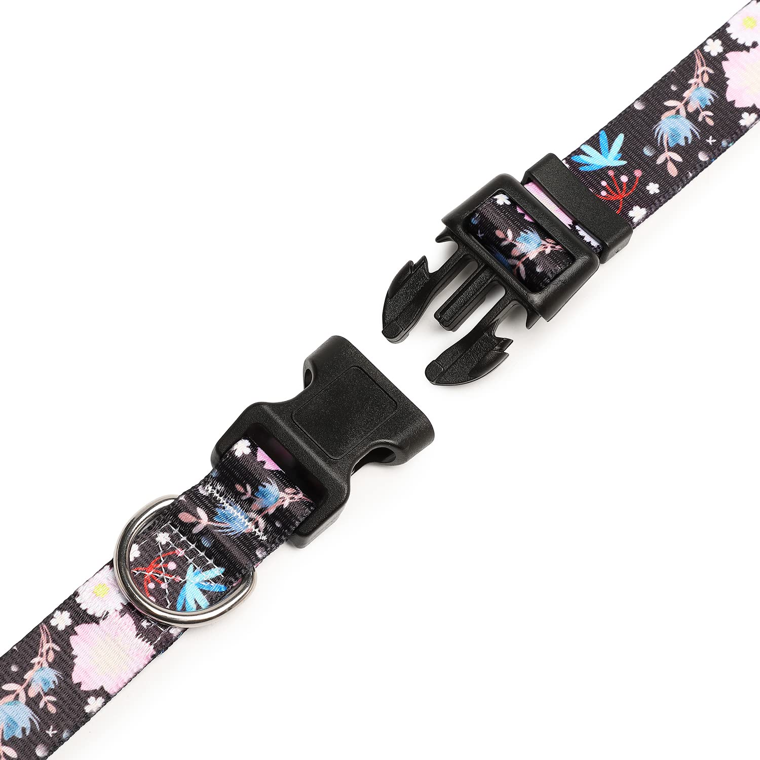 Suredoo Adjustable Dog Collar With Patterns, Ultra Comfy Soft Nylon Breathable Pet Collar For Small Medium Large Dogs (L, Light Pink Flower)