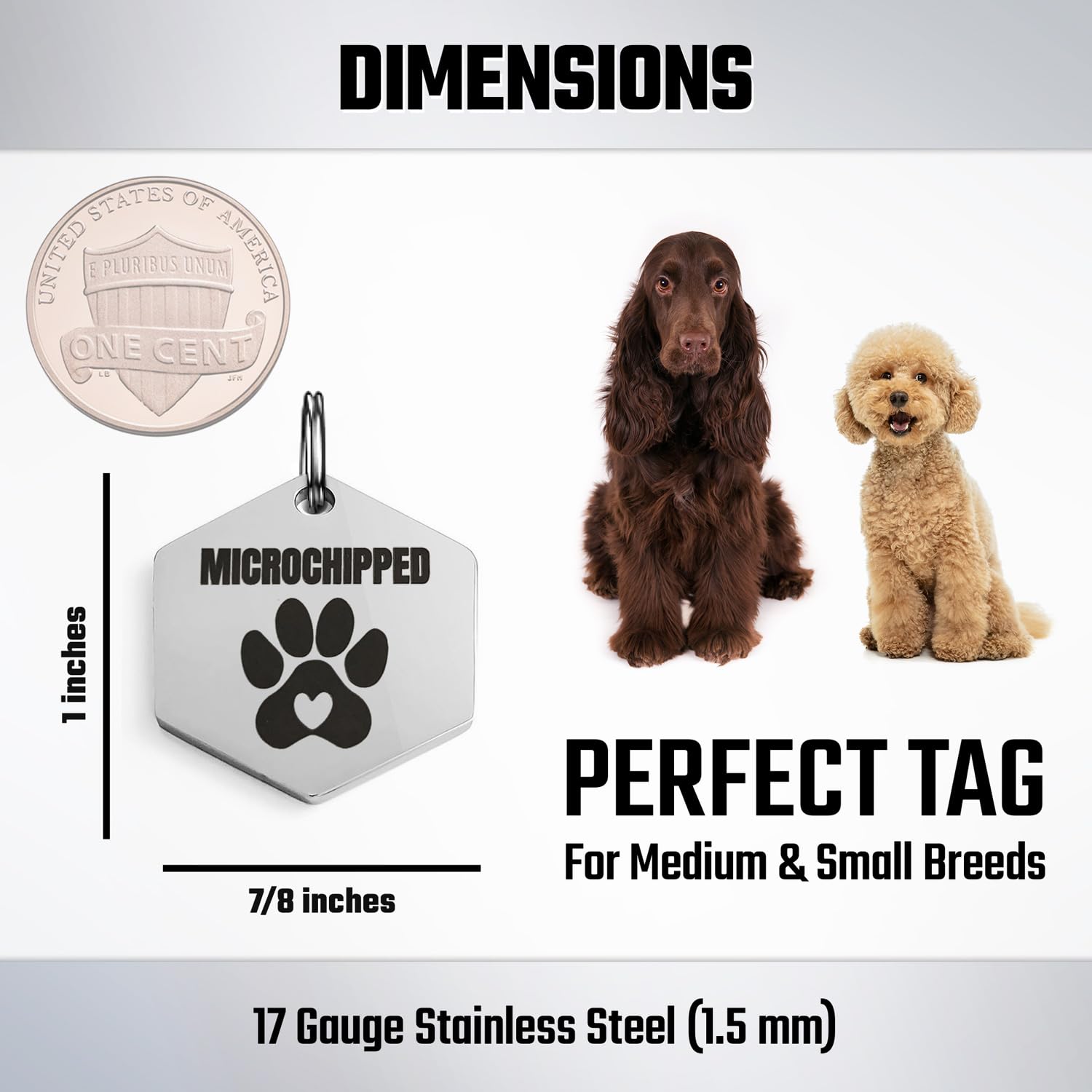 Universal Pet Tag Microchipped Pet Notation Fits All Collar Types Tag Chip Tag For Pets Dog Collar Gift Chip Id (Hexagonal_Chrom