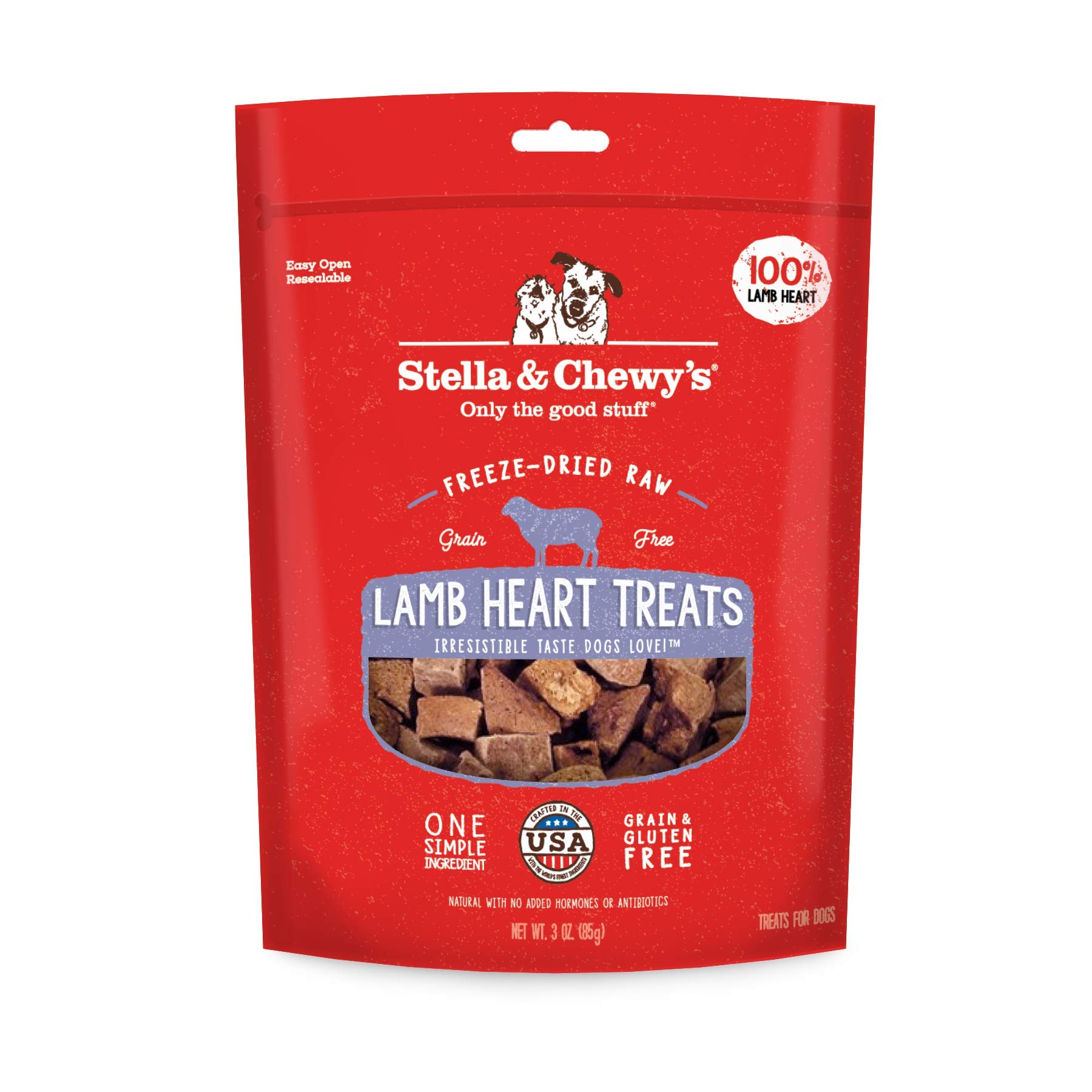 Stella & Chewys Freeze-Dried Raw Single Ingredient Lamb Heart Treats, 3 oz. Bag