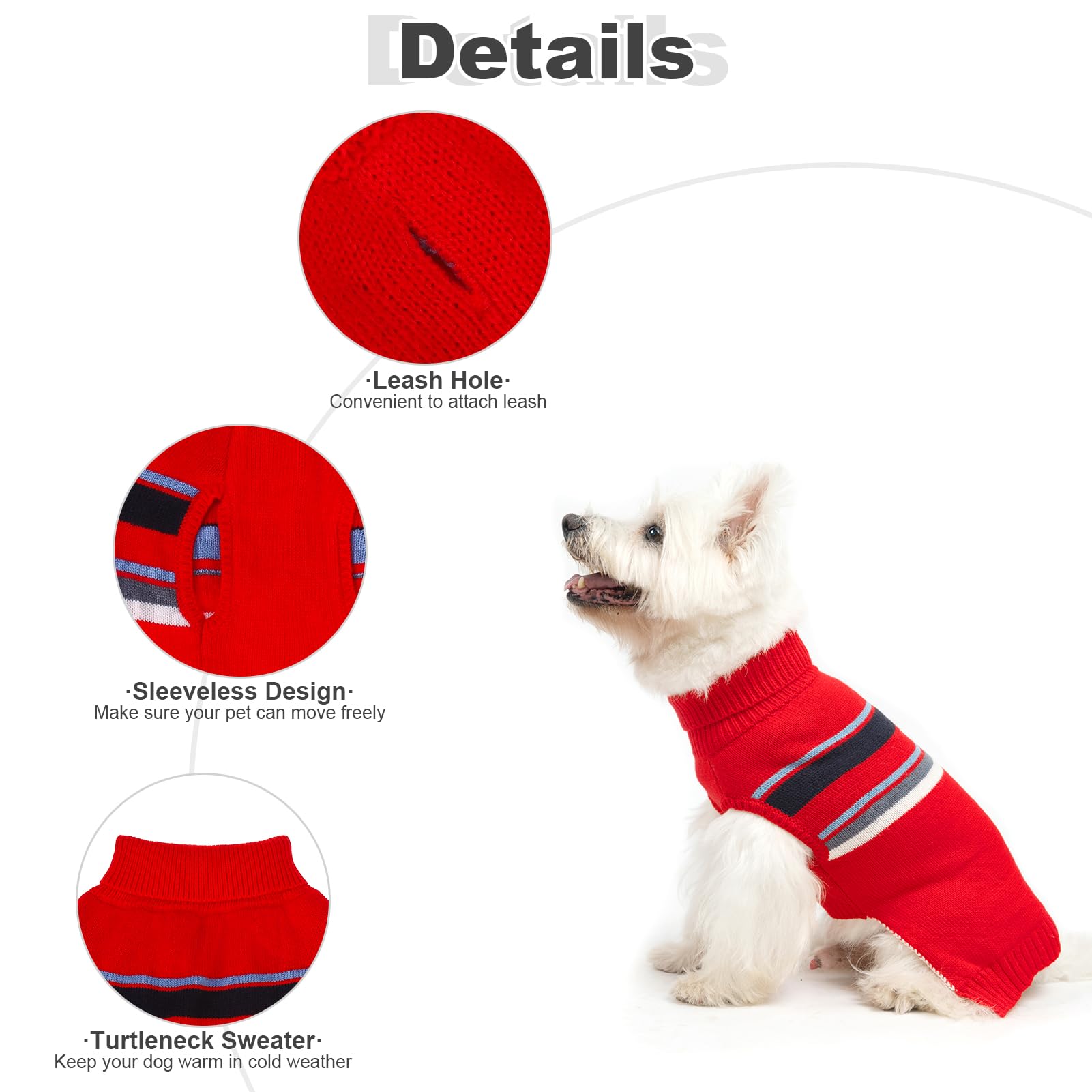PAWCHIE Dog Sweater for Medium Size Dog Girls Boys, Warm Coat Turtleneck Thick Dog Clothes with Leash Hole, Stretchy Knitted Dog