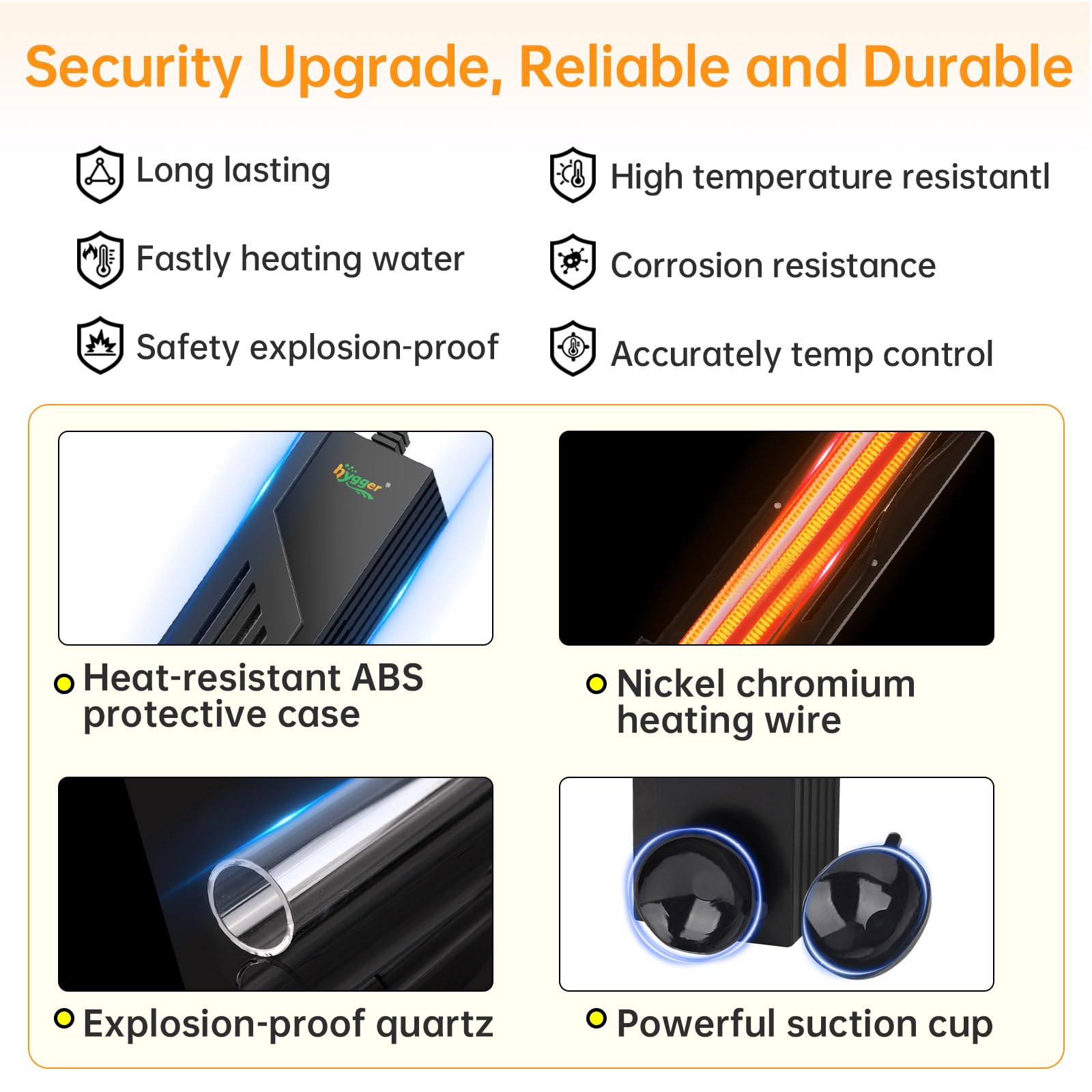 hygger Aquarium Heater with Intelligent Temperature Controller, 200W for 27-53 Gallon Submersible Fish Tank Heater with Leaving