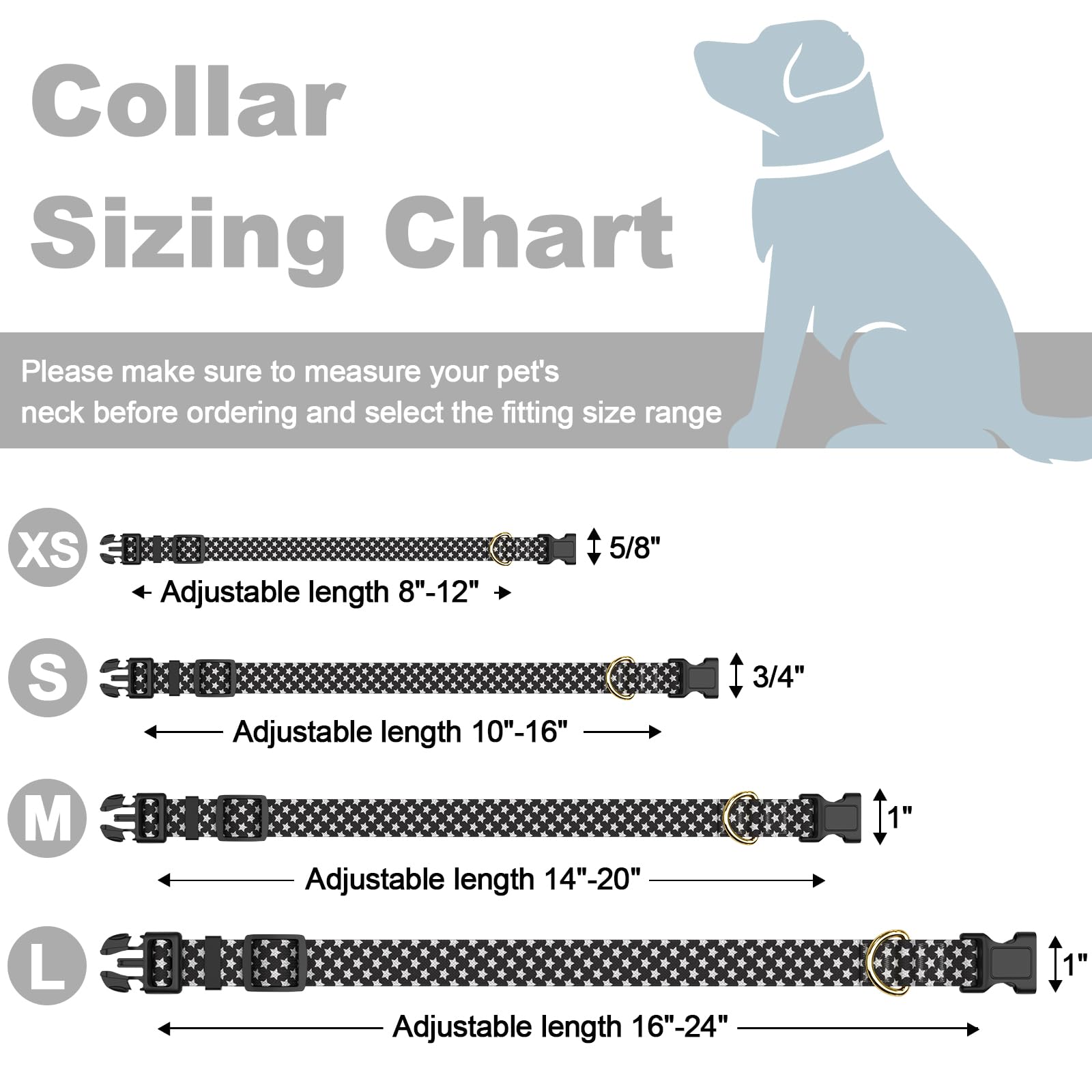 Rnivvi Dog Collar For Medium Dogs, Cute Heavy Duty Adjustable Puppy Collar With Quick Release Buckle For Boy Girl & Female, Pet