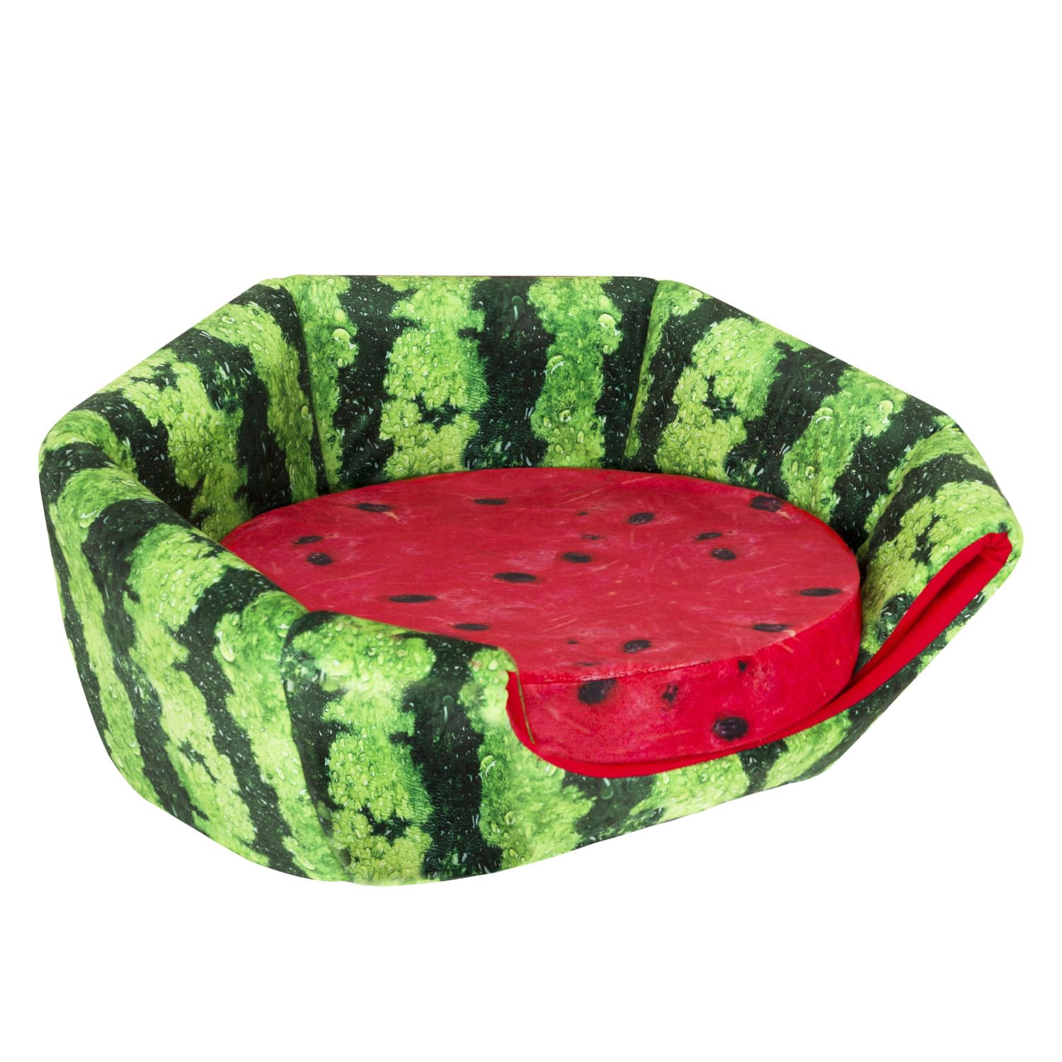 Yml Watermelon Pet Bed - Cute Calming Fruit Bed With Removable Cushion For Dogs, Indoor Cats, Rabbits, Small Animals - 20 Inch, Green, Red