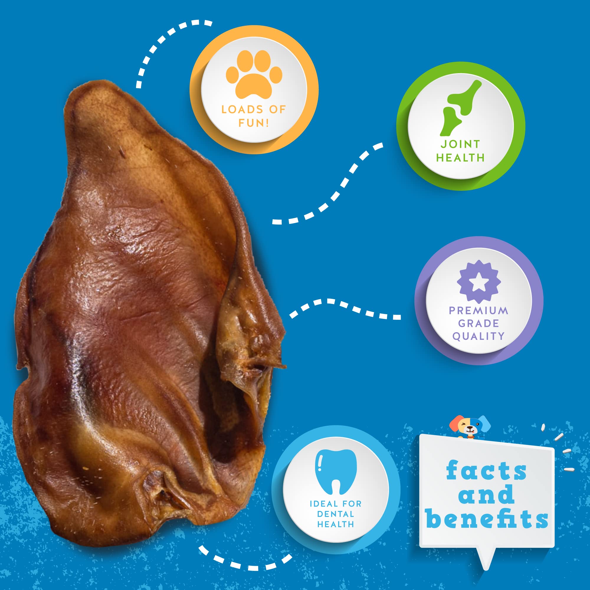 Jack&Pup Natural Whole Pig Ears for Dogs Large, Pigs Ears for Dogs - Premium Dog Ear Treat - Dog Chew Treats for Large and Small