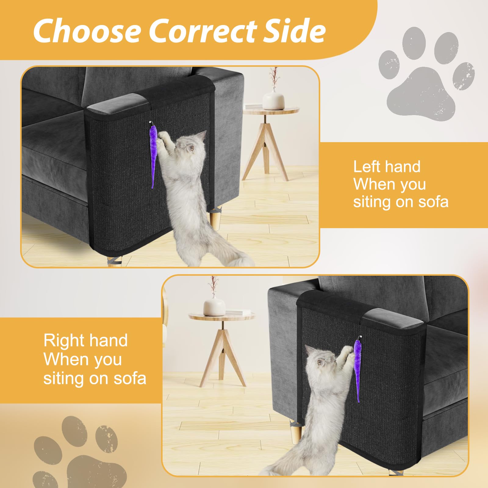 Cat Scratch Couch Protector, Sofa Armrest Cover With Sisal Mat And Toy For Small Indoor Cats (Right Hand)
