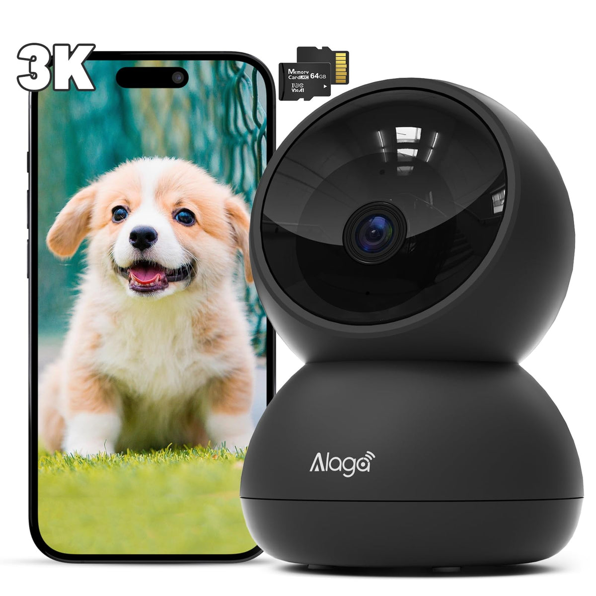 Alaga 3K Pet Camera, Dog Monitor With Phone App, 360 Pan/Tilt, Night Vision, Speaker, Wifi Cameras For Dog/Cat, Compatible With 
