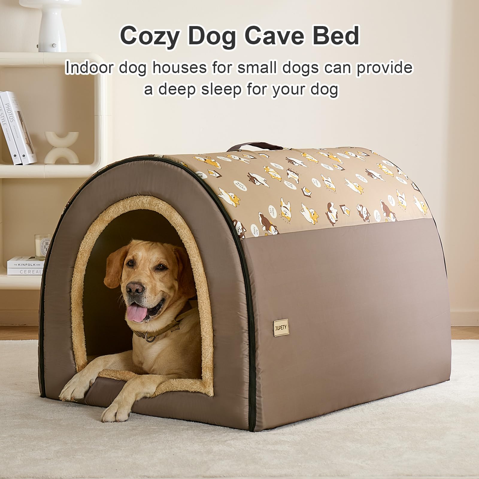 Jiupety 2 in 1 Dog House Indoor, Comfy Cave Bed Covered Dog Bed, Portable House for Large Dogs, 3XL(39   32   28 ), Up to 90 Lb,