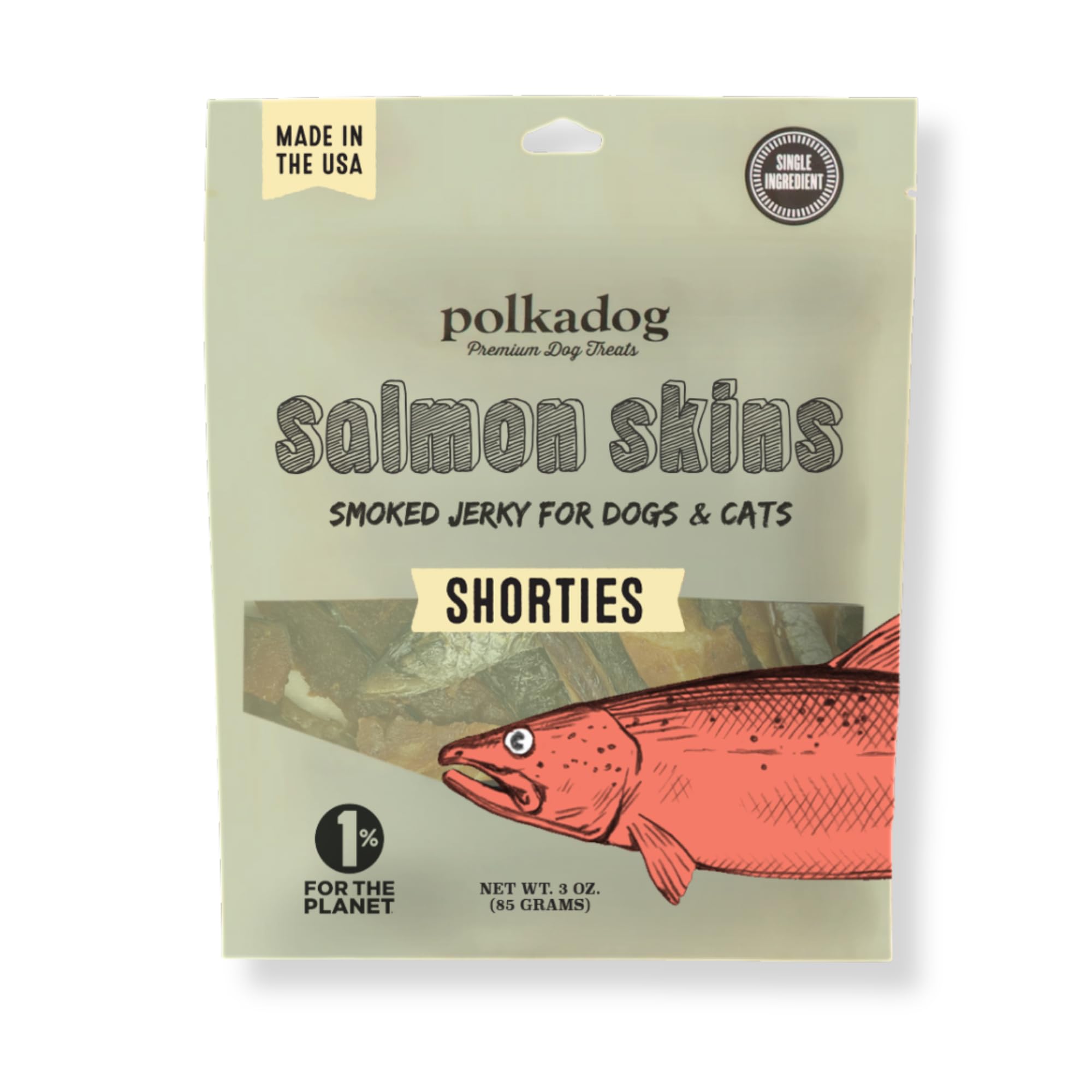 Polkadog Salmon Skins Shorties - All-Natural Dog Treats - Made in USA, Single Ingredient, Omega-3 Rich, Grain-Free & Hypoallerge