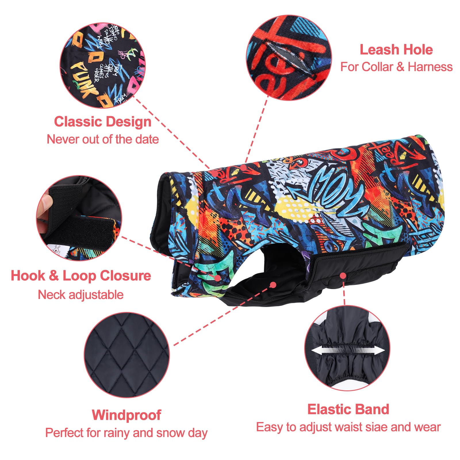 Gmf32M Winter Dog Coat - Waterproof Windproof Reversible Jacket - Thick Soft Coat With Leash Hole - Adjustable For Small To Larg