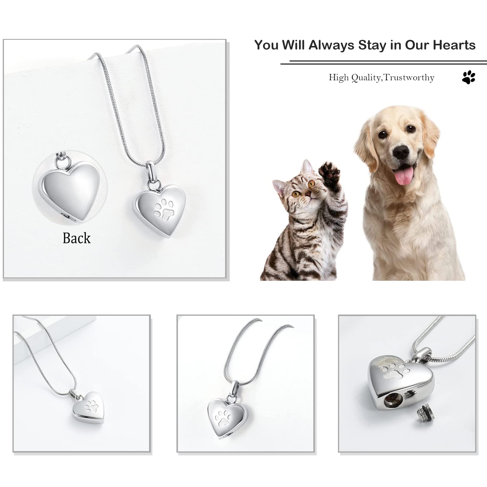 Zeqingjw Pet Cremation Jewelry For Ashes Pendant Paw Print Pet Heart Urn Necklace Memorial Keepsake Jewelry For Pet/Dog'S/Cat'S Ashes