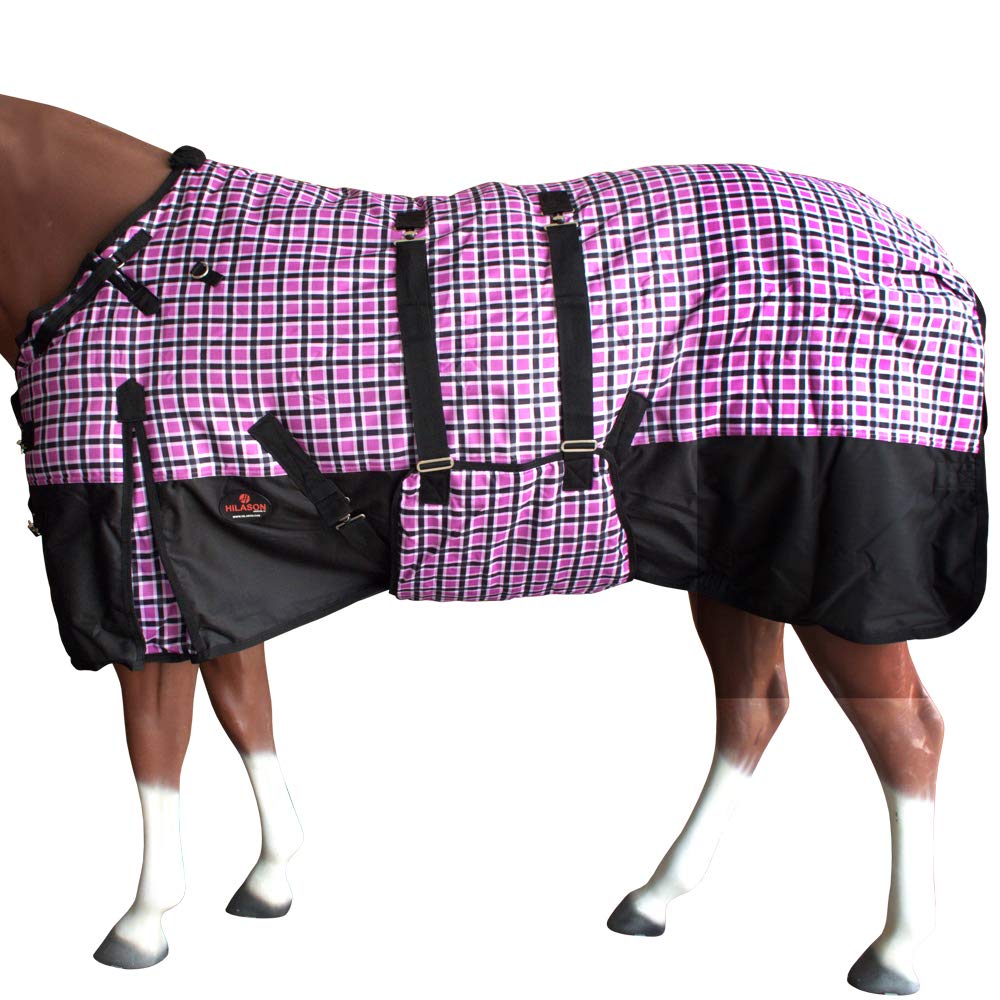 Pink Black Plaid 81 in HILASON 1200D Winter Waterproof Poly Horse Turnout Blanket Belly Wrap