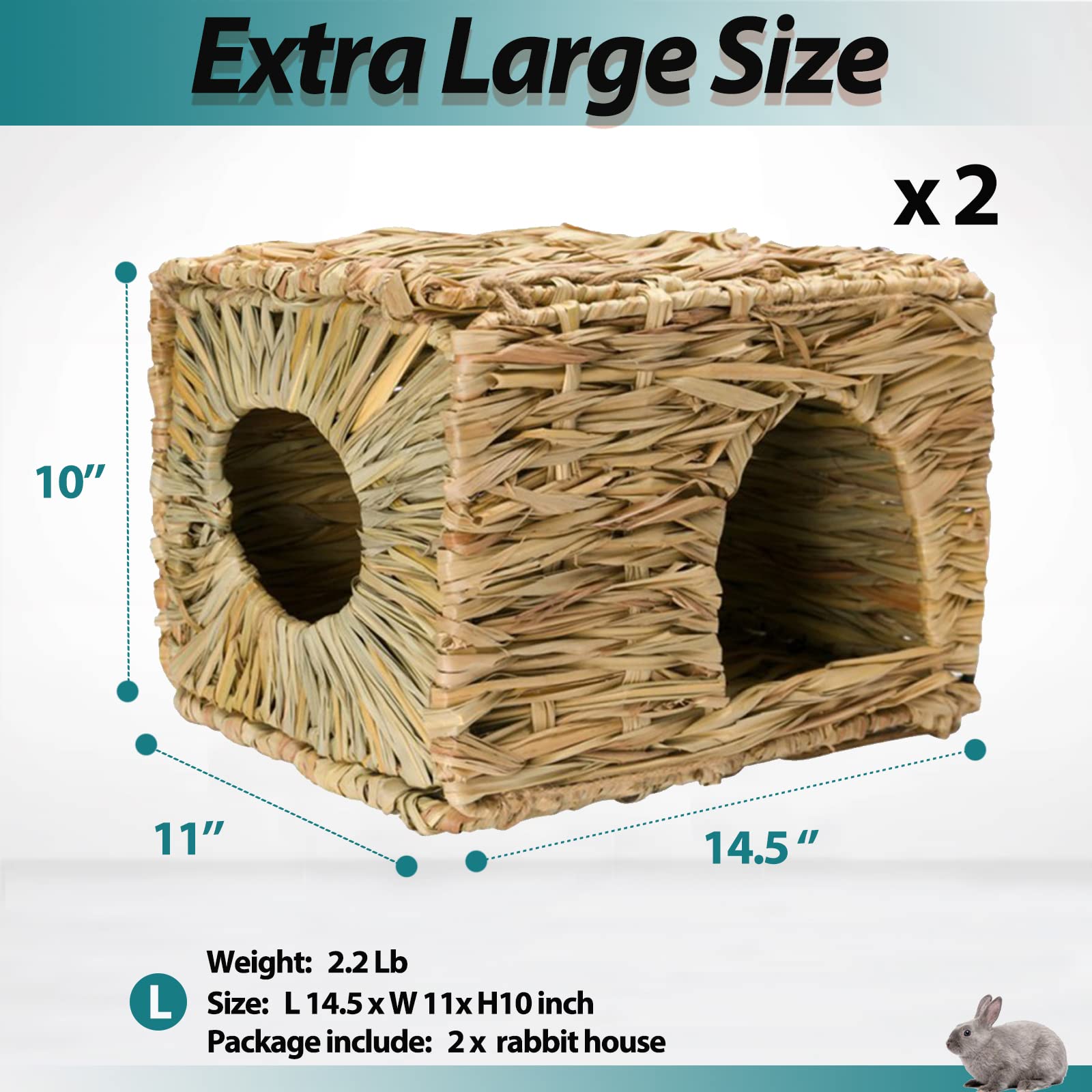 Hercocci Extra Large Grass House For Rabbit, Foldable & Comfortable - Small Animal Hut Play Hideaway Bed Hay Mat Chew Toy For Bu