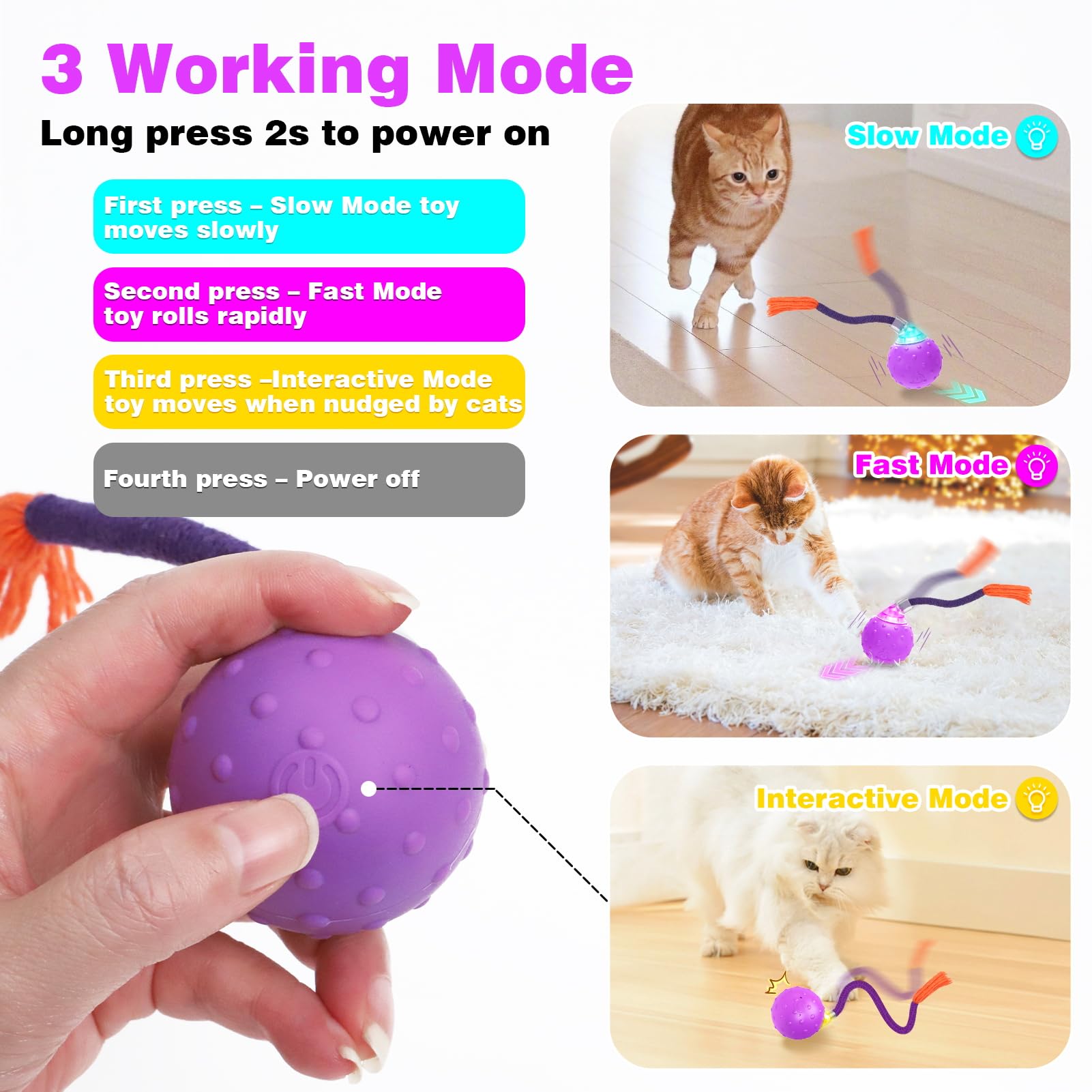 Bentopal Cat Toys Interactive Electric Cat Ball In Mice Holes, Pop N Play Cat Toys With Collapsible Cat Play Tunnel