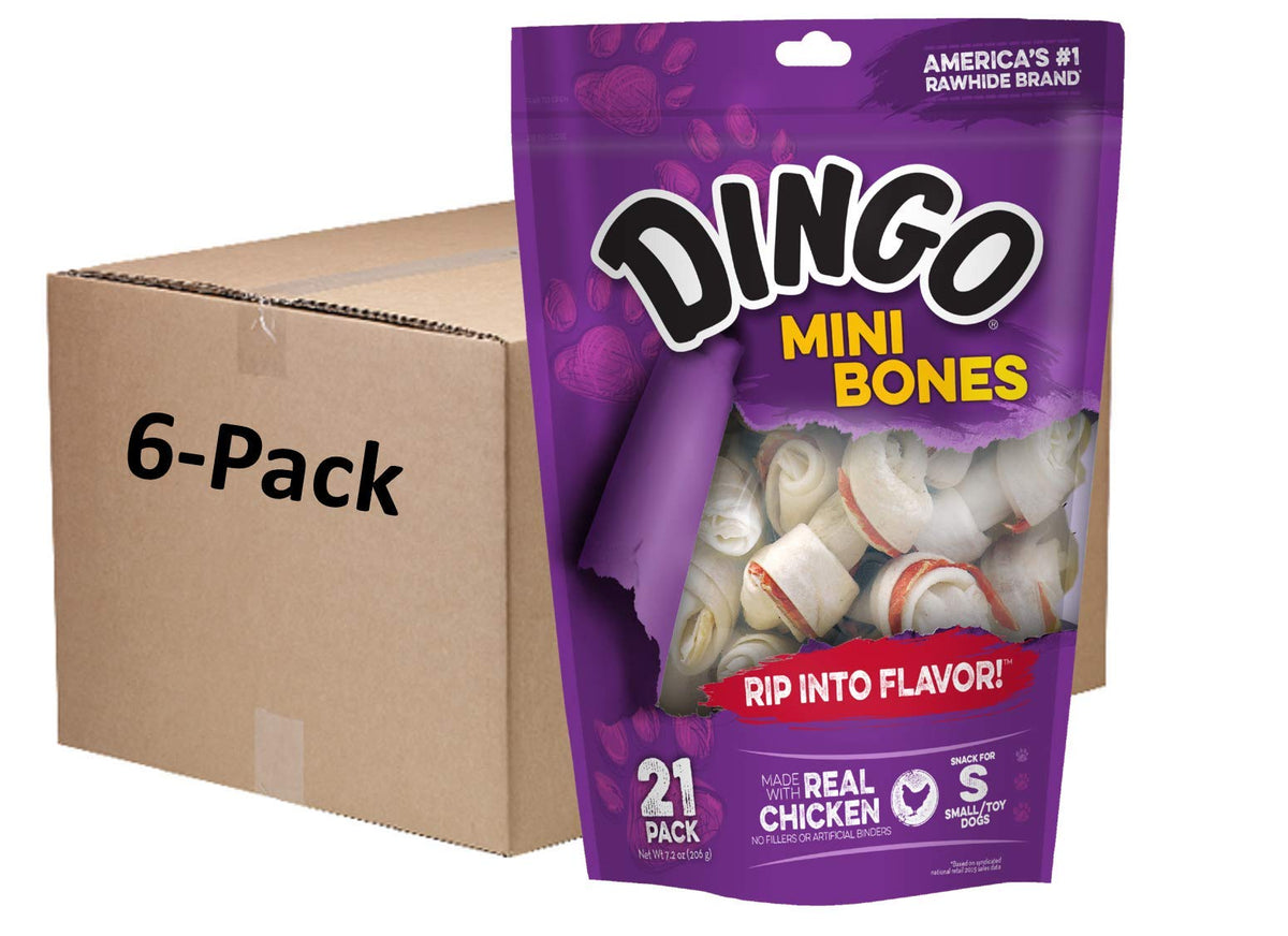 Dingo Mini Bones Rawhide For Dogs, Dog Chews Made With Real Chicken