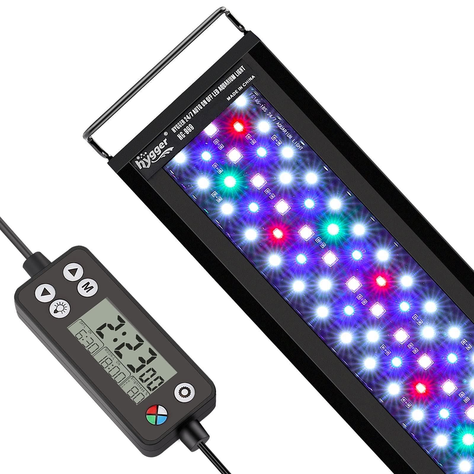 Hygger Auto On Off Led Aquarium Light, Full Spectrum Fish Tank Light With Lcd Monitor, 24/7 Lighting Cycle, 7 Colors, Adjustable Timer, Ip68 Waterproof, 3 Modes For 30'-36' Freshwater Planted Tank