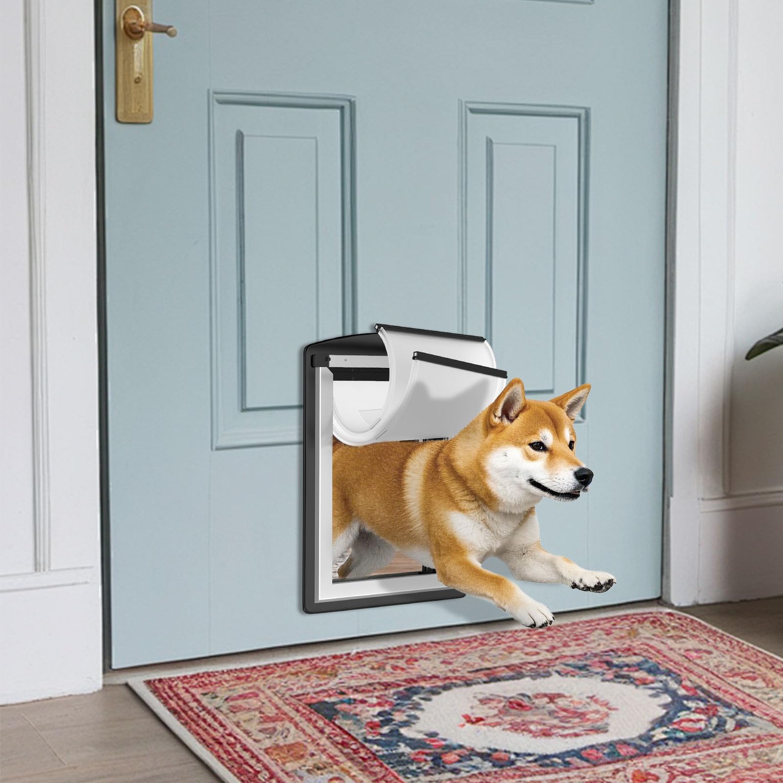 Mavricflex Dog Door For Door - All-Stainless Steel Frame, Weather-Resistant Double Soft Flaps, 2 Sliding Abs Panels For Indoor/O