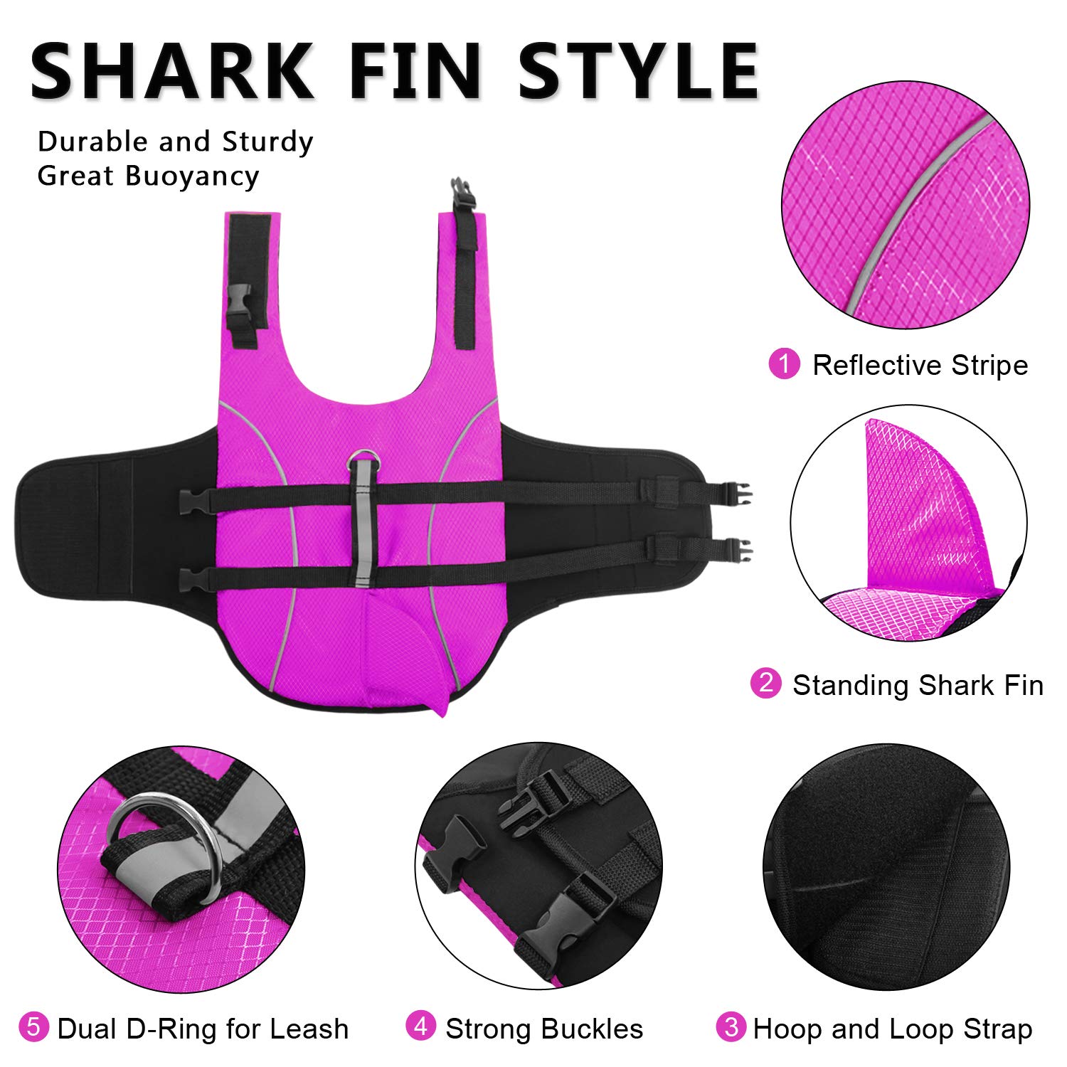Ripstop Dog Life Jacket Shark Life Vest For Dogs, Safety Lifesaver With High Buoyancy And Lift Handle For Small And Medium Breeds(Rose Red M)