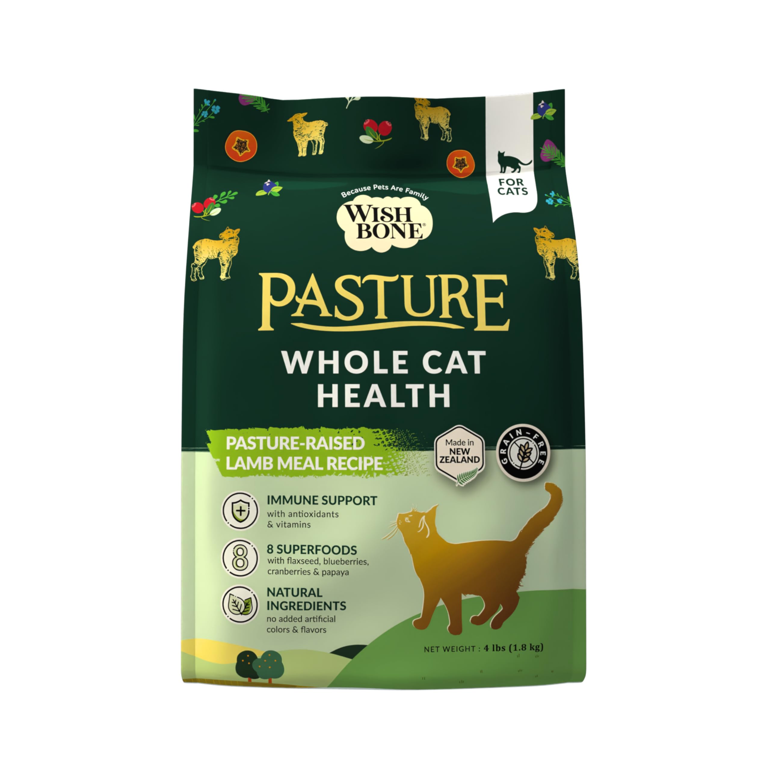 Wishbone Pasture New Zealand Lamb, Gluten Free, Grain Free Dry Cat Food, Premium Lamb Recipe Cat Food for Overall Pet Health - 4