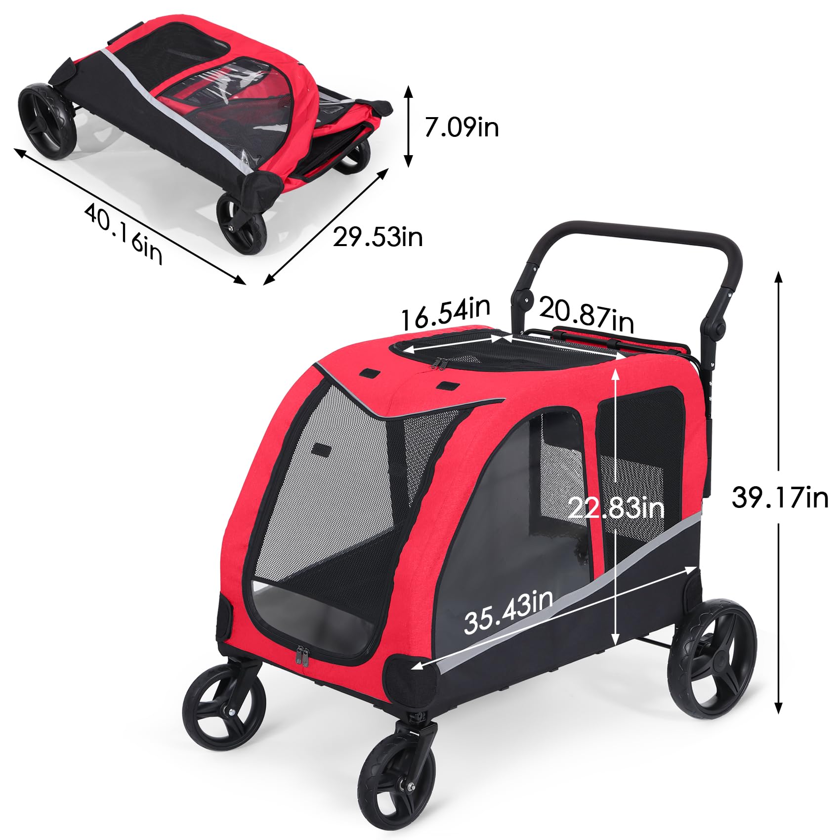 Saudism Stroller For Large Dogs, Extra Large Pet Stroller For Medium 2 Dogs, Dog Wagon, Dog Carriage, Foldable Design, Adjustabl