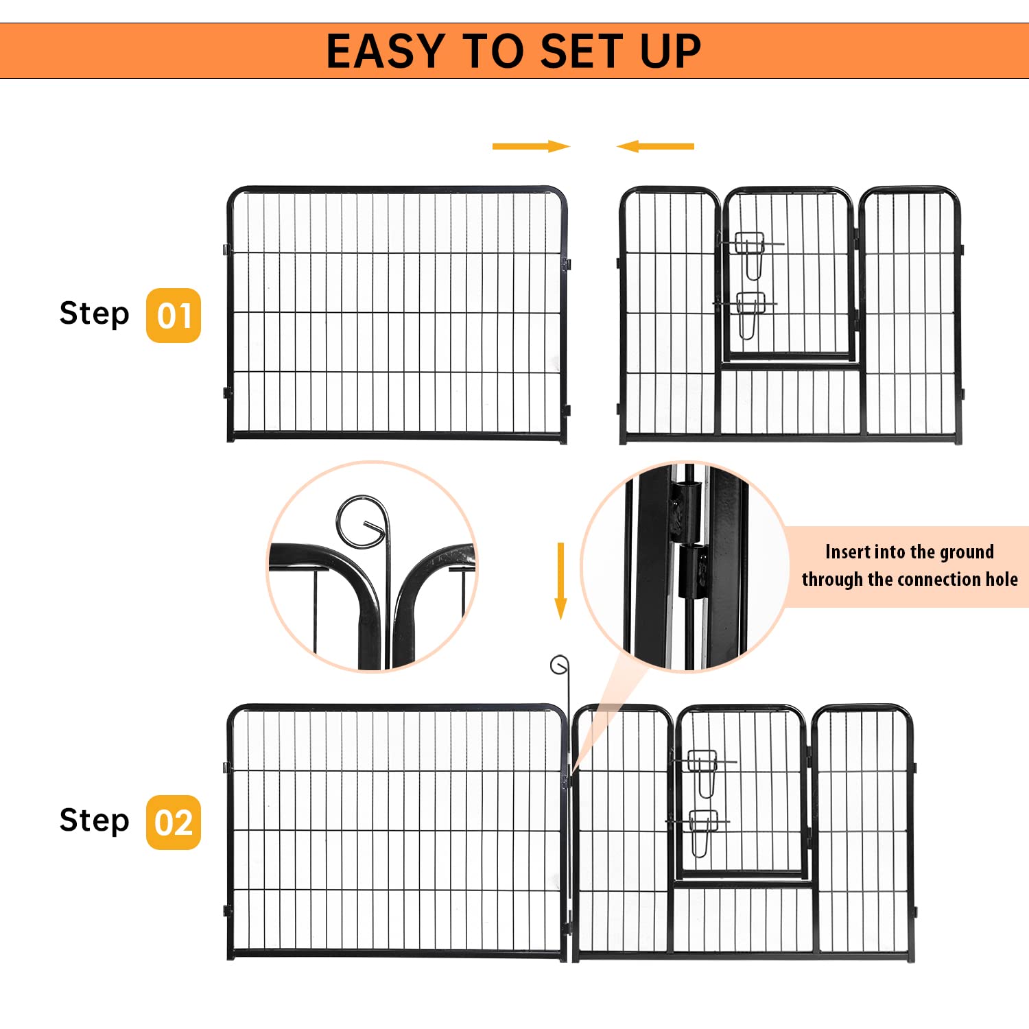 BestPet Dog Playpen Pet Dog Fence 24/ 32 /40 Height 8/16/24/32 Panels Metal Dog Pen Outdoor Exercise Pen with Doors for Large/Me