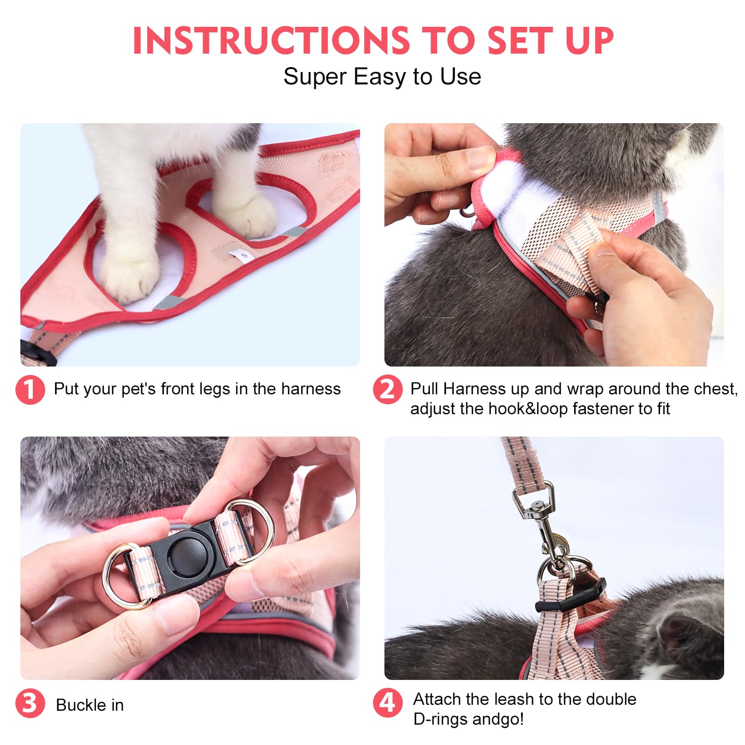 Betmaypet Cat Harness and Leash Set, Soft and Breathable Vest with Reflective Strip, Escape Proof Kitten Harness, Easy to Wear f