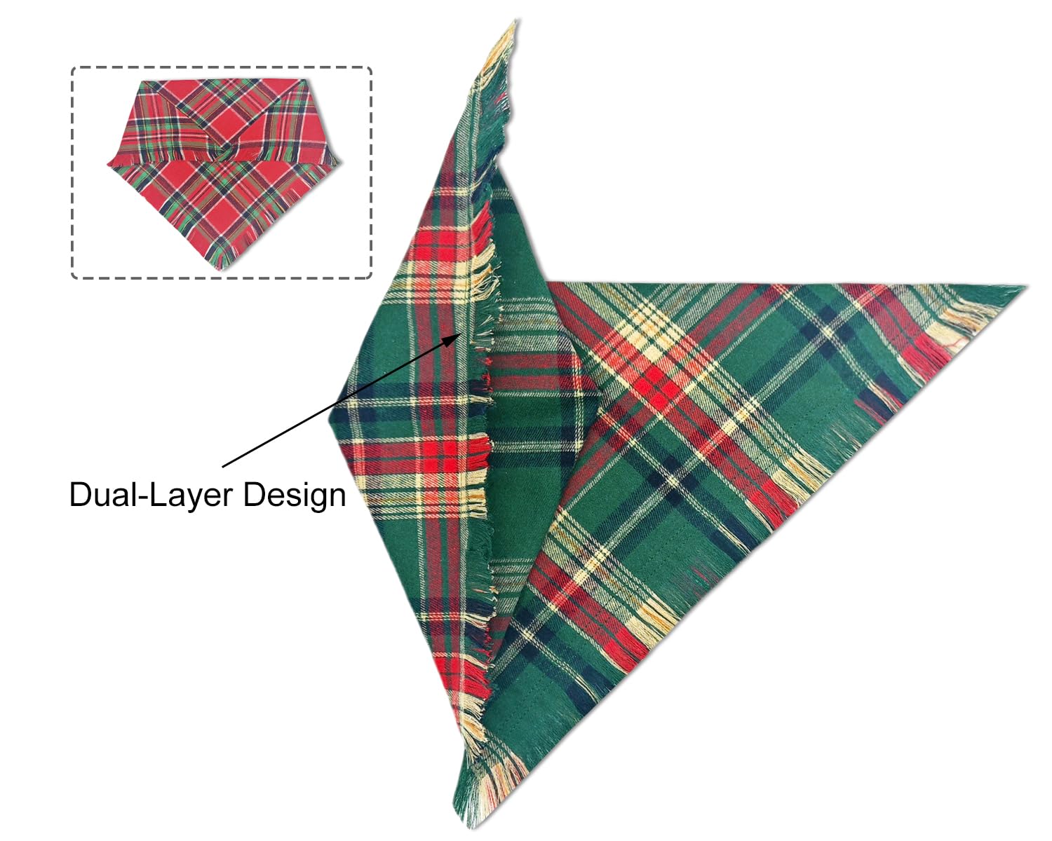 2Pcs Christmas Dog Bandanas Plaid Two-Sided With Tassels,Holiday Scarf,Stylish Triangle Dog Outfit For Boy And Girl,Winter Chris