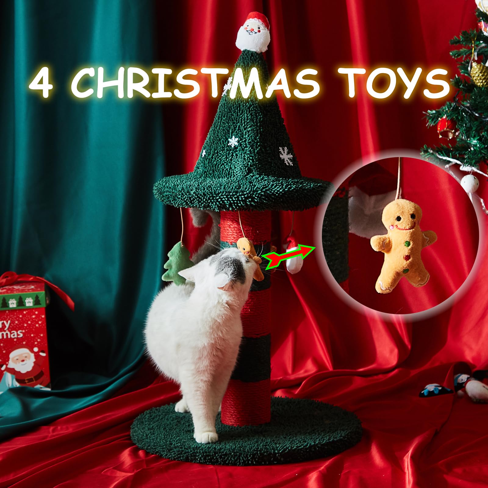 Luckitty Cat Scratching Post With 4 Hanging Plush Toy - Christmas Tree Alternative Give Your Cat A Toy And Scratching Post In On