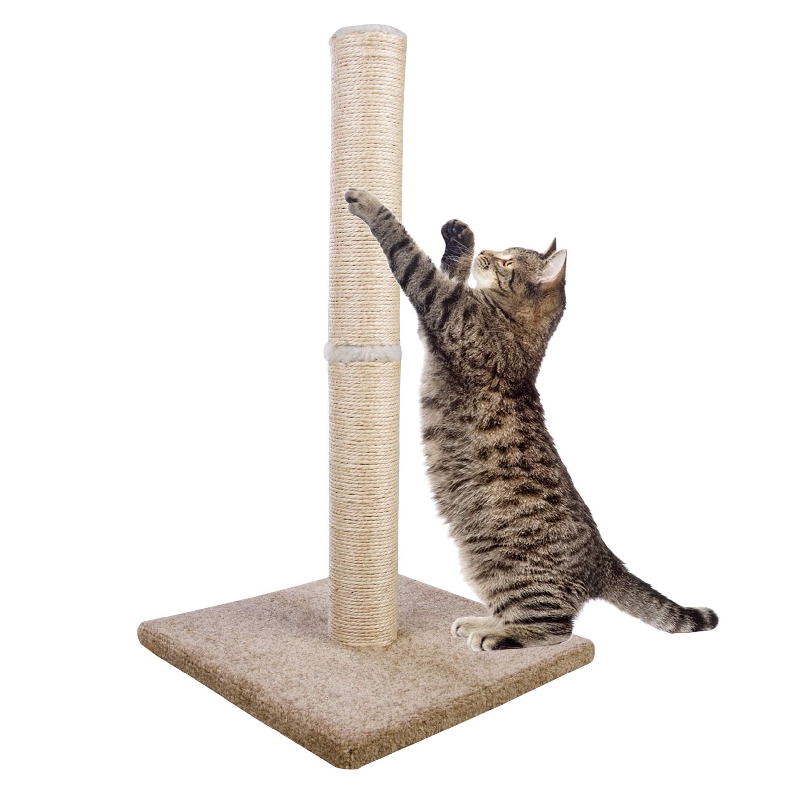 Cat Scratching Post Carpet, Tall Big Sisal Rope Cat Scratch Pole For Cats And Kittens, Stable Carpeted Heavy Base (Beige/Yellow)